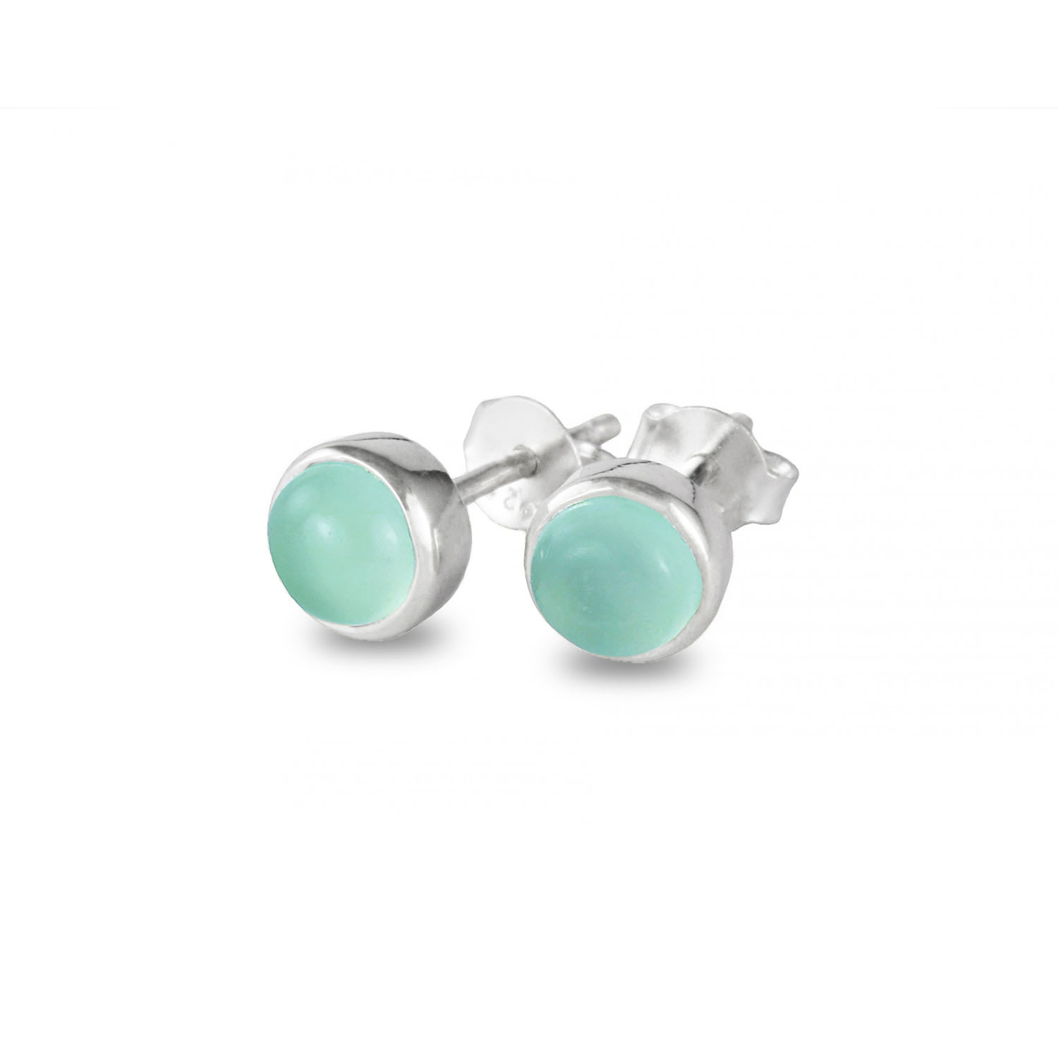 The Jewellery Store London Women's Silver / Blue March Birthstone Earrings Studs – Aqua Chalcedony In Sterling Silver