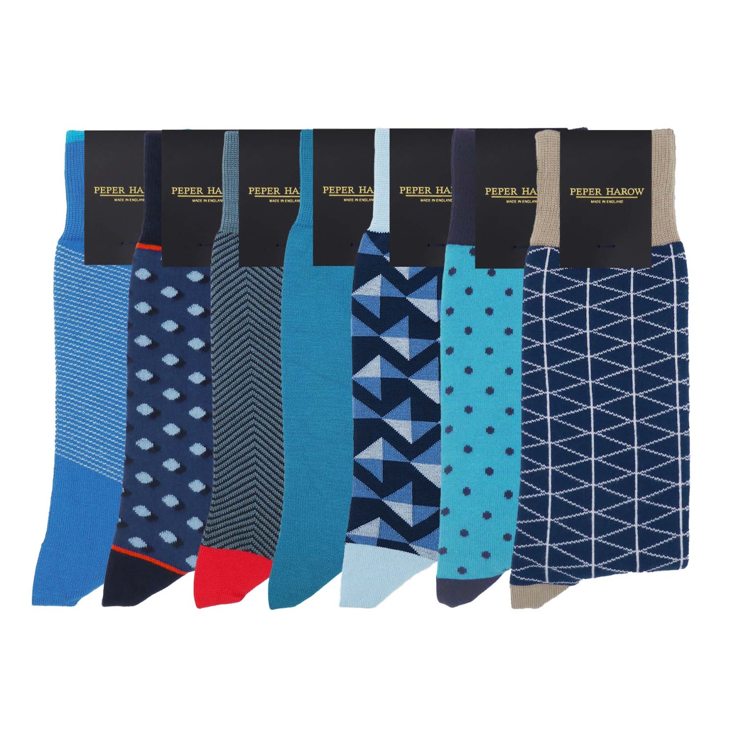 Men’s Seven Pair Blue Socks Bundle One Size Peper Harow - Made in England