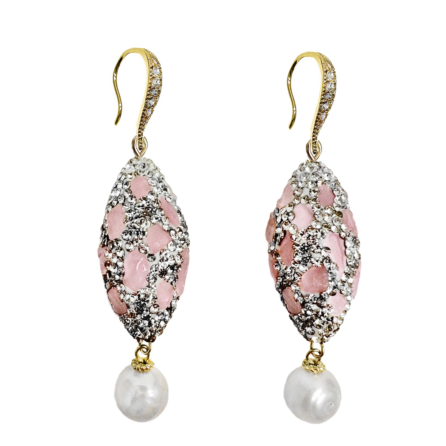 Women’s Pink / Purple Rose Quartz Rhinestone And Freshwater Pearls Earrings Farra