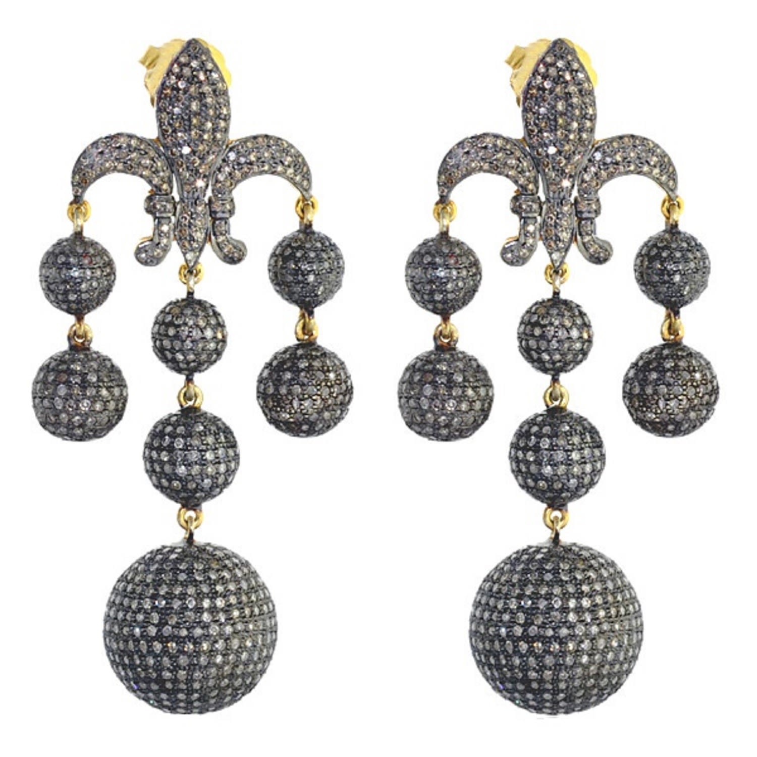 Women’s Silver / White / Gold Pave Diamond Chandelier Earrings 14Kt Gold 925 Sterling Silver Jewelry Artisan