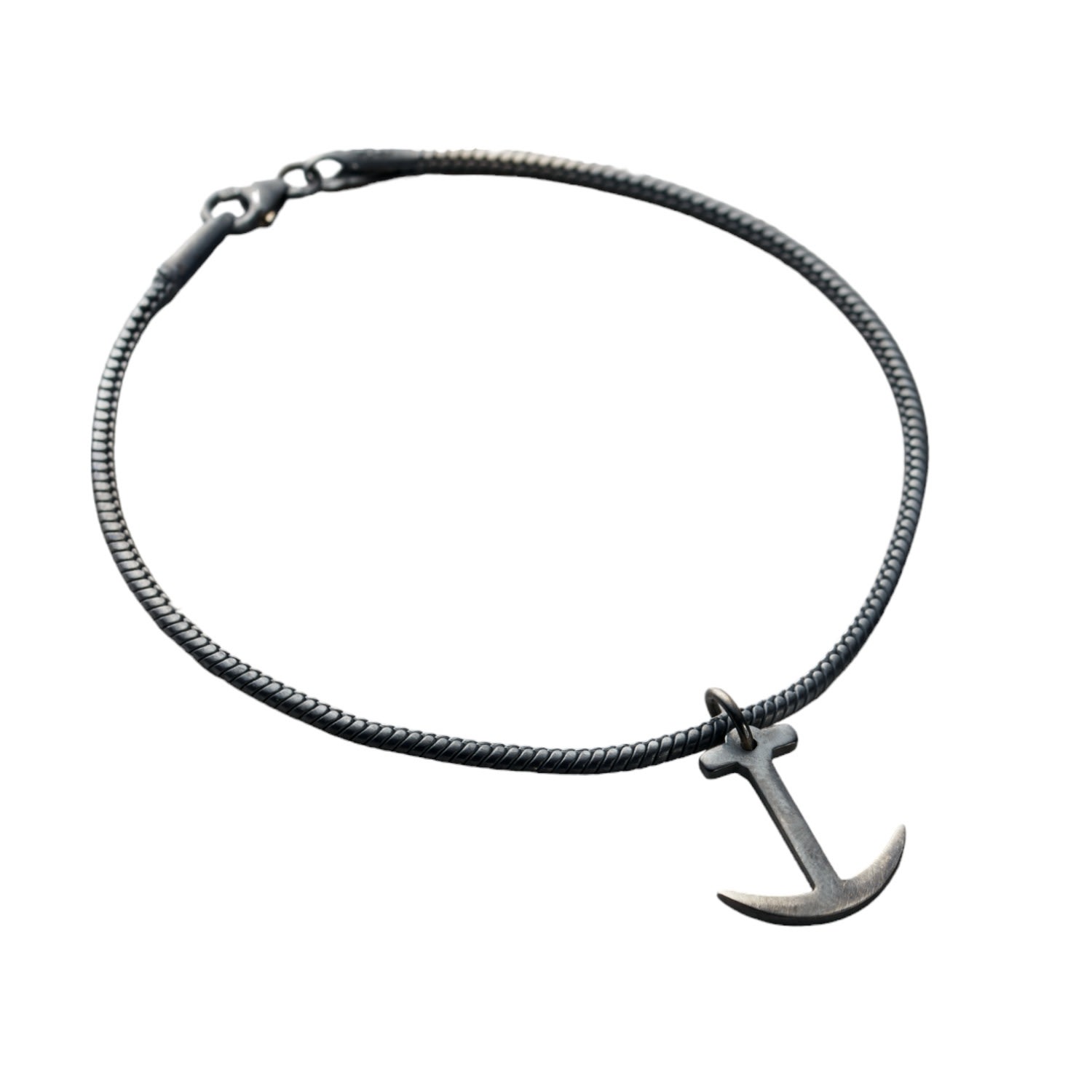 Silver / Black Men’s Oxidised Sterling Silver Anchor Charm Bracelet Posh Totty Designs