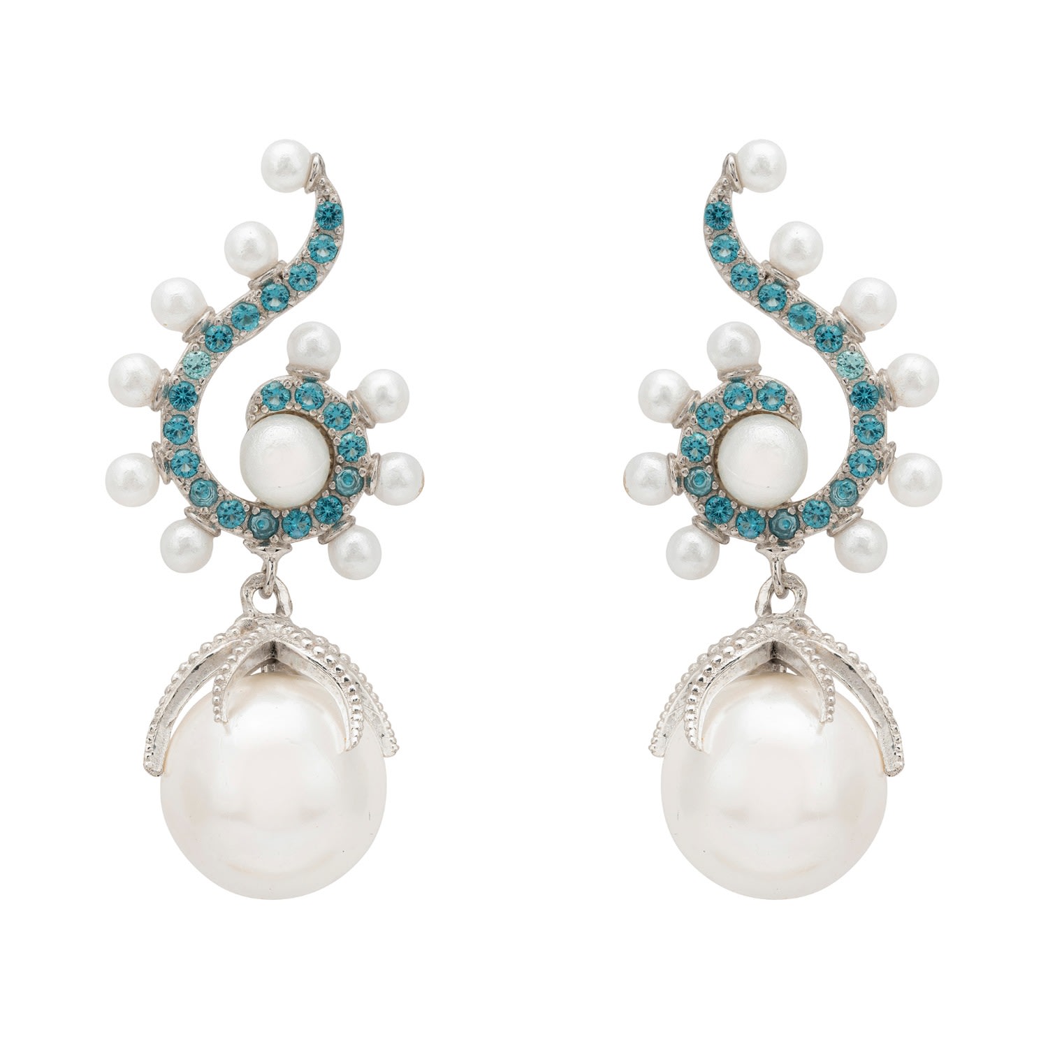 Women’s Blue / White / Green Baroque Pearl Poseidon Gemstone Drop Earrings Aqua Silver Latelita