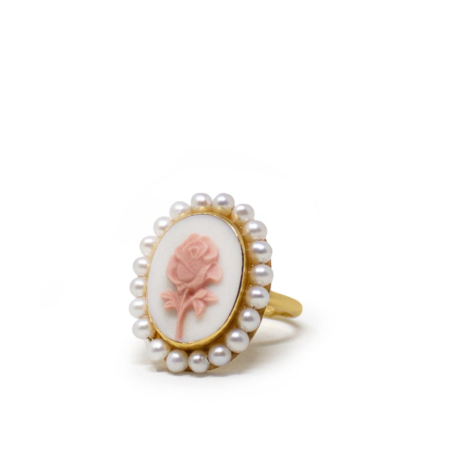 Women’s Gold / White / Pink Gold-Plated Rose Cameo And Pearl Stacking Ring Vintouch Italy