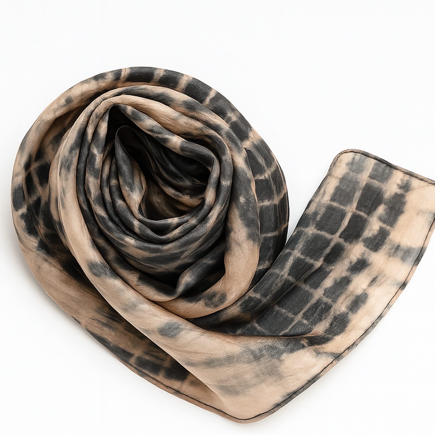 Silk And Bears Women's Brown / Black Natural Sand & Charcoal Burst Silk Habotai Scarf – Hand-dyed Mulberry Silk In Multi
