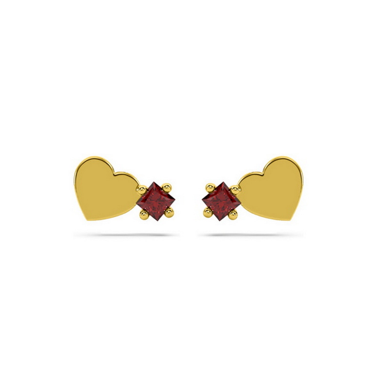 Women’s Square Ruby Heart Stud - Gold Oni Fine Jewelry