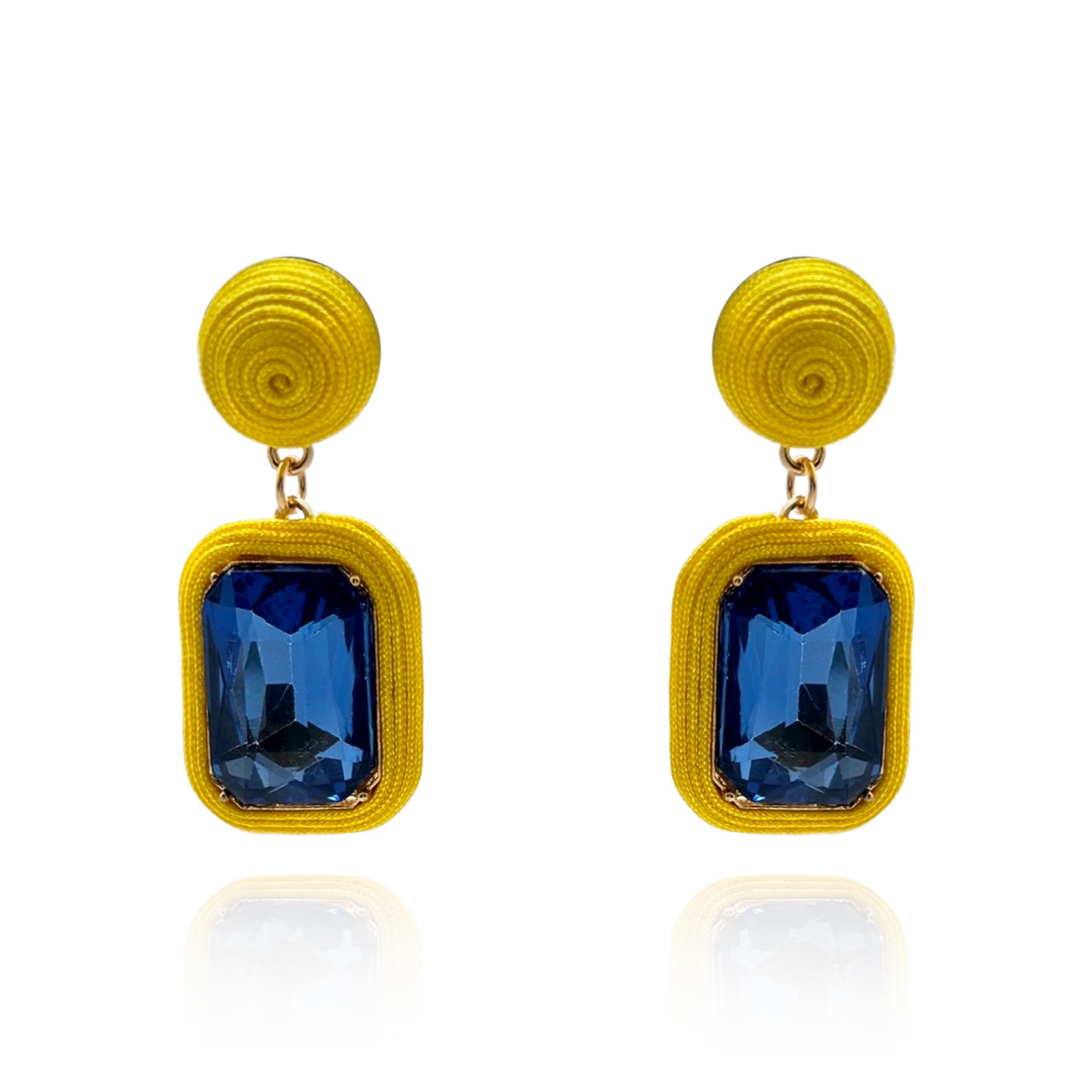 Women’s Blue / Yellow / Orange Yellow Silk-Wrapped Light Sapphire Glass Stone Earrings Michael Nash Jewelry