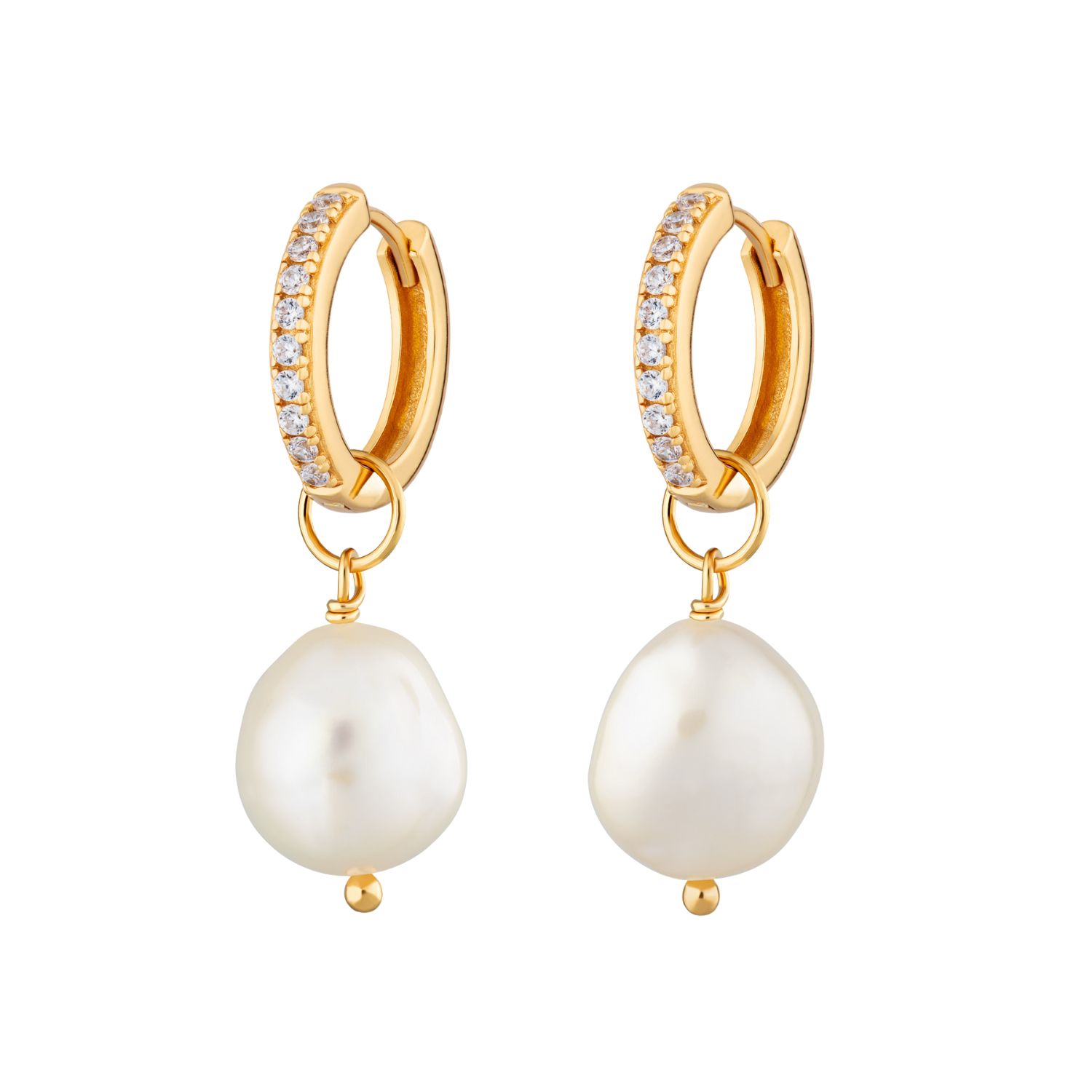 Scream Pretty Women's Gold Large Sparkle Huggie Earrings With Baroque Pearl In Gold