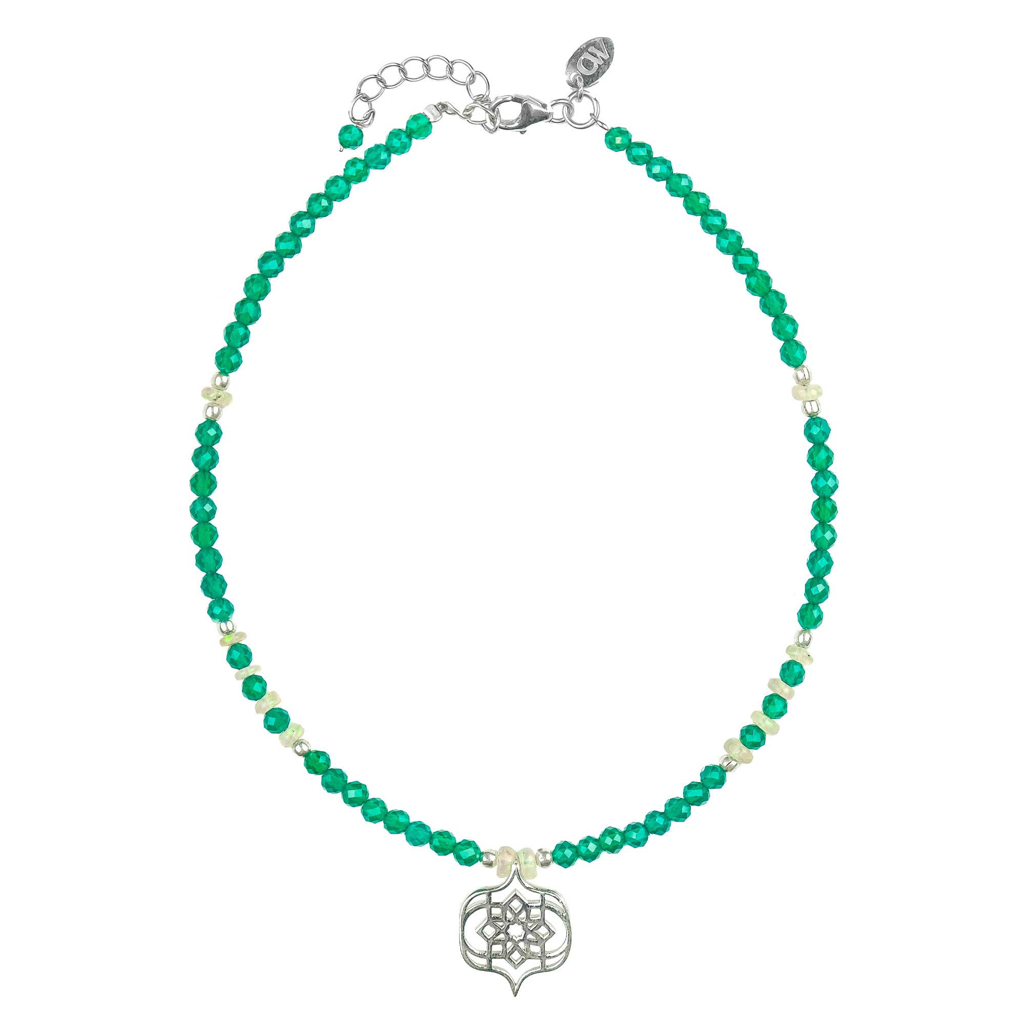 Charlotte's Web Jewellery Women's Green / Silver Sevilla Dream Silver Beaded Anklet - Green Onyx & Opal In Multi