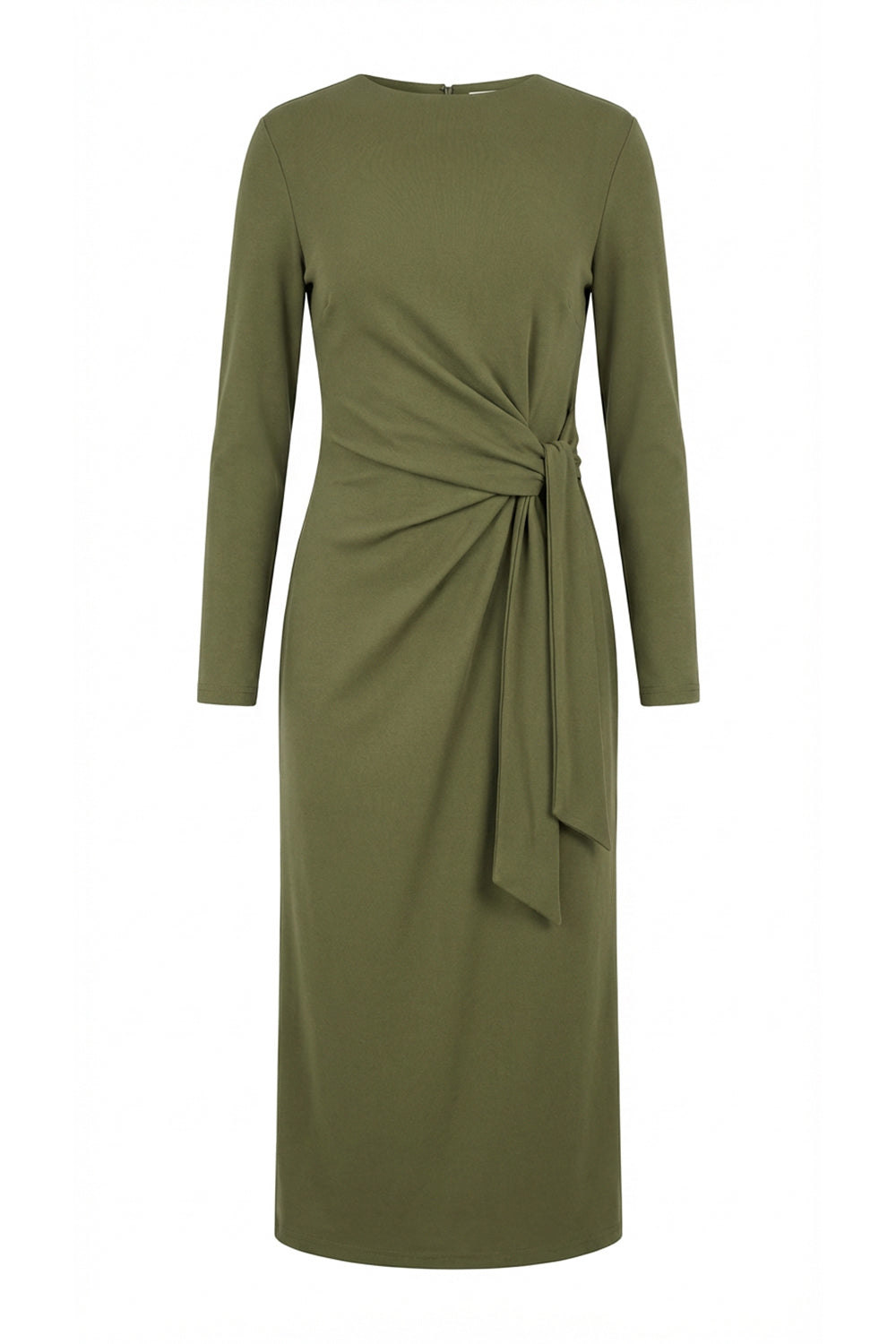 Women's Green Gascon Crew Neck Long Sleeve Knit Midi Dress - Khaki | Small | Exquise