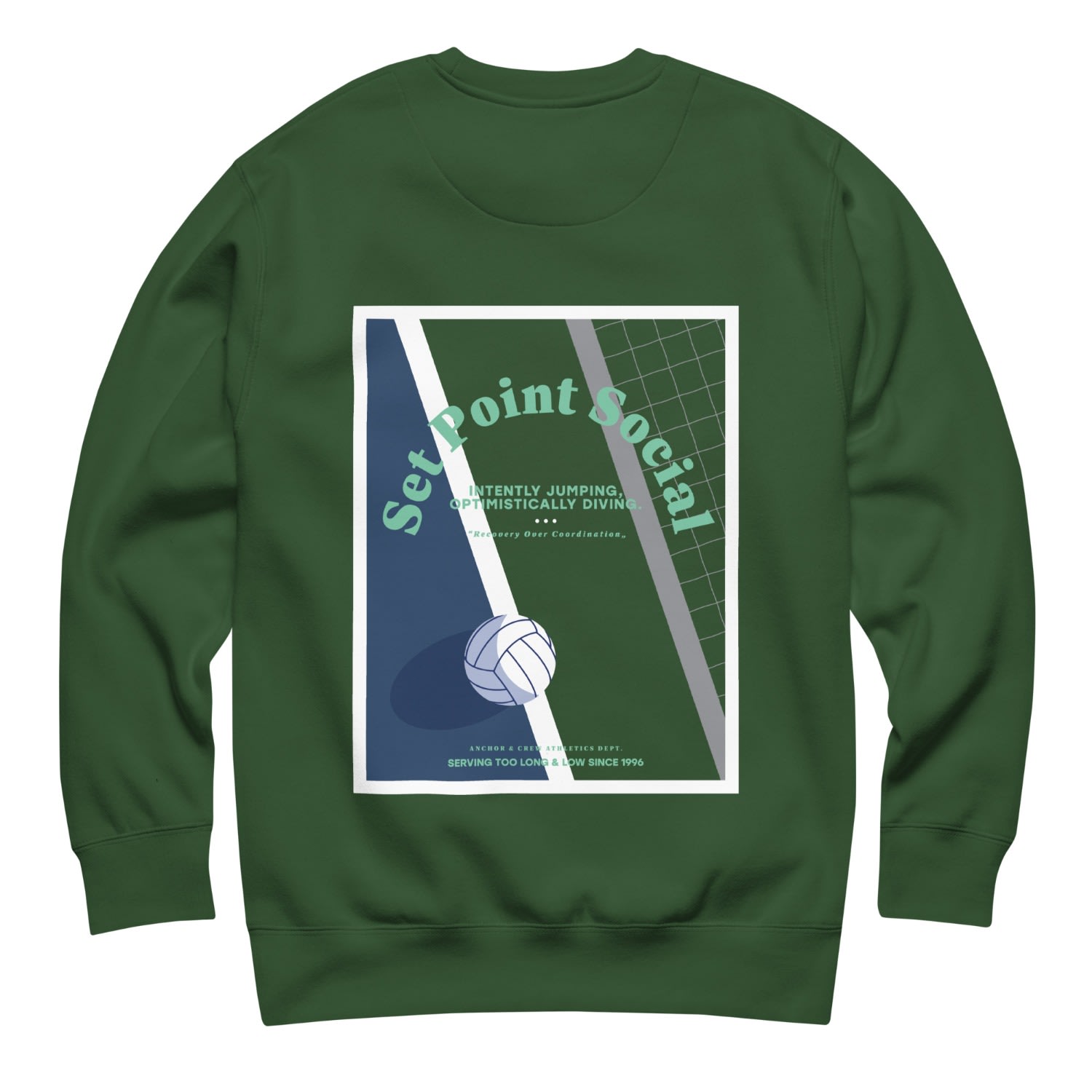Anchor & Crew Forest Green Set Point Social Volleyball Club League Organic Cotton Sweatshirt - Women
