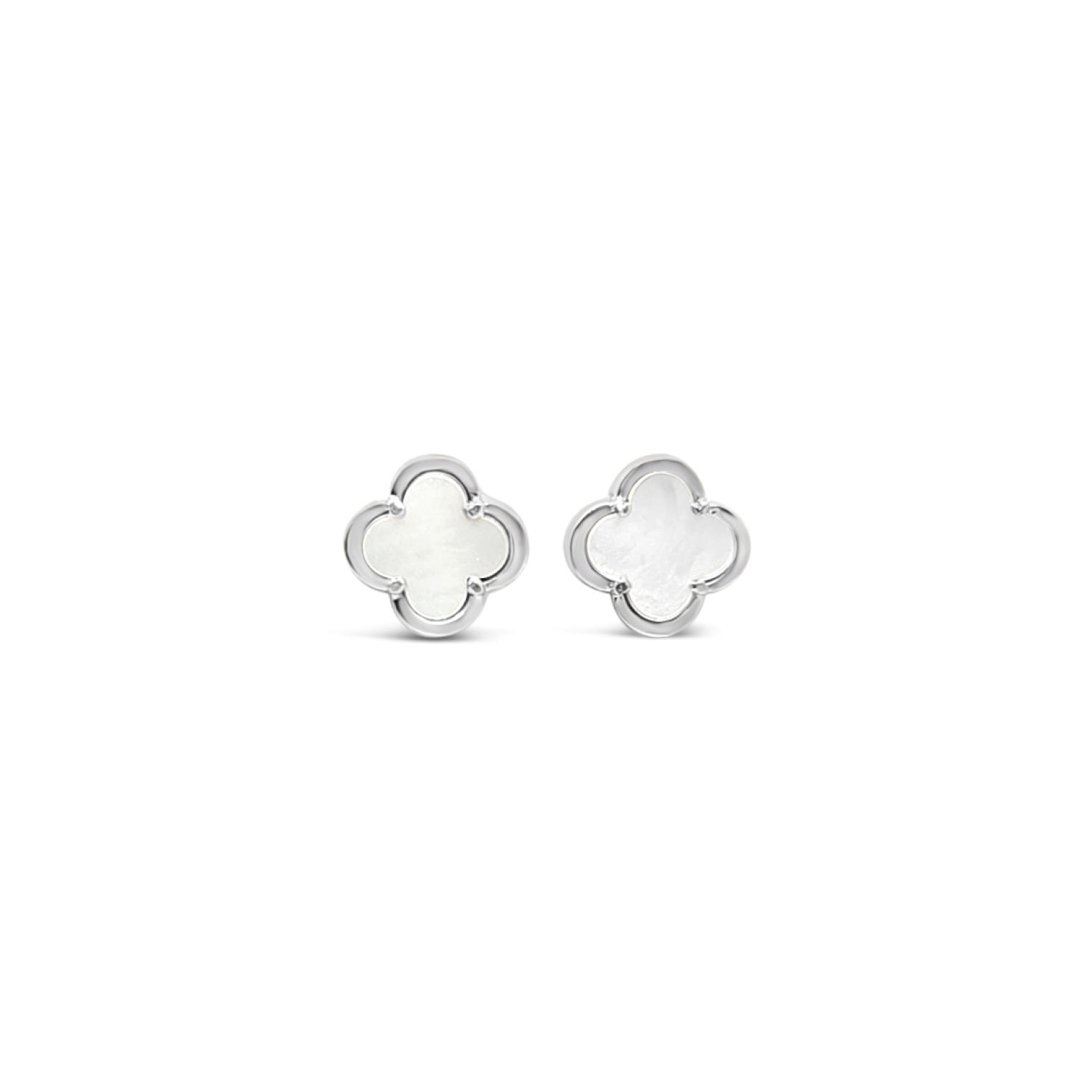 Lutiro Women's White Clover Stud Earring Ten Mm -mother Of Pearl In White