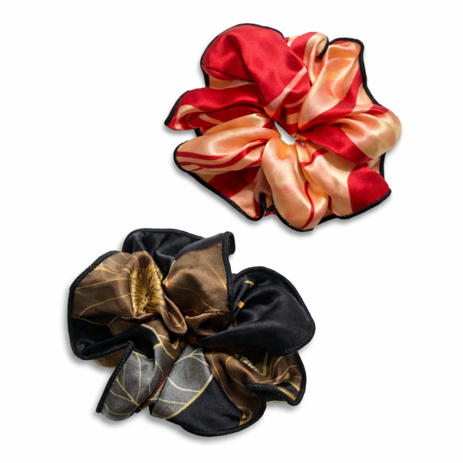 Women's Brown Midnight Ember Italian Silk Twill Scrunchie Duo - Limited Pairing | Rakhsh Rakhshi