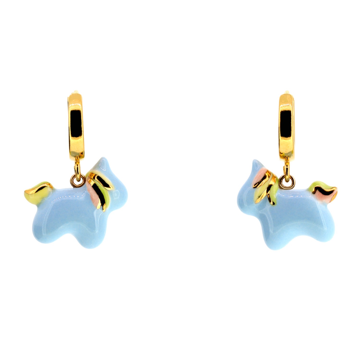 Women’s Unicorn Dangle Hoop Earrings - Sky Blue Gold Dipped Cj314