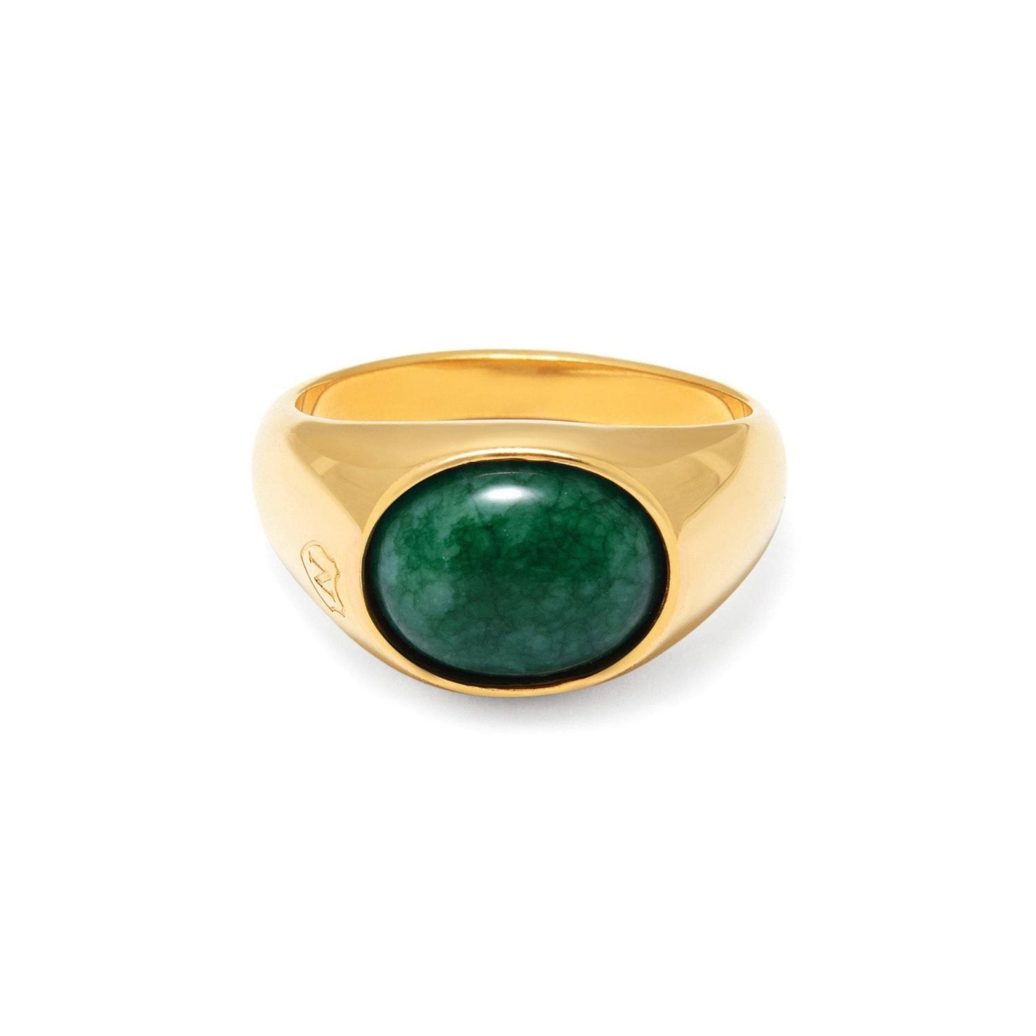 Nialaya Gold / Green Men's Gold Oval Signet Ring With Green Jade