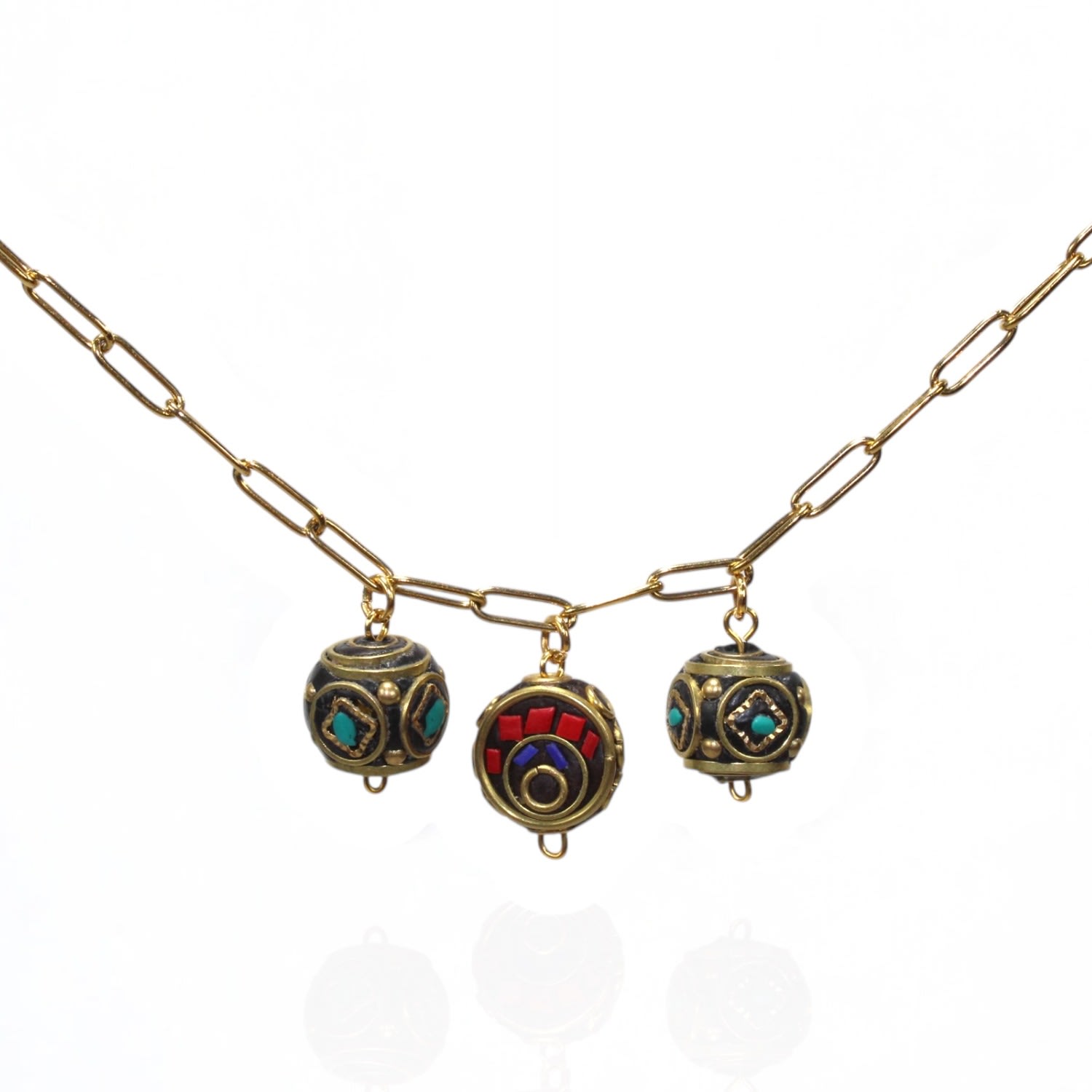 By Virgo Women's Red / Blue / Gold Eclipse Charm Chain Necklace