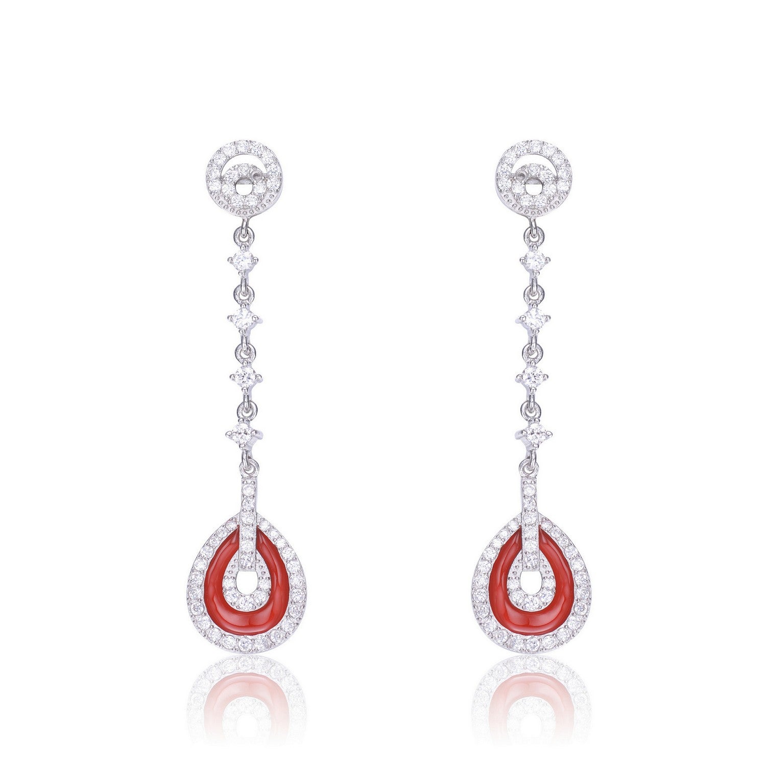 Women’s Yellow / Orange Sterling Silver Coral Cubic Zirconia Drop Earrings Genevive Jewelry