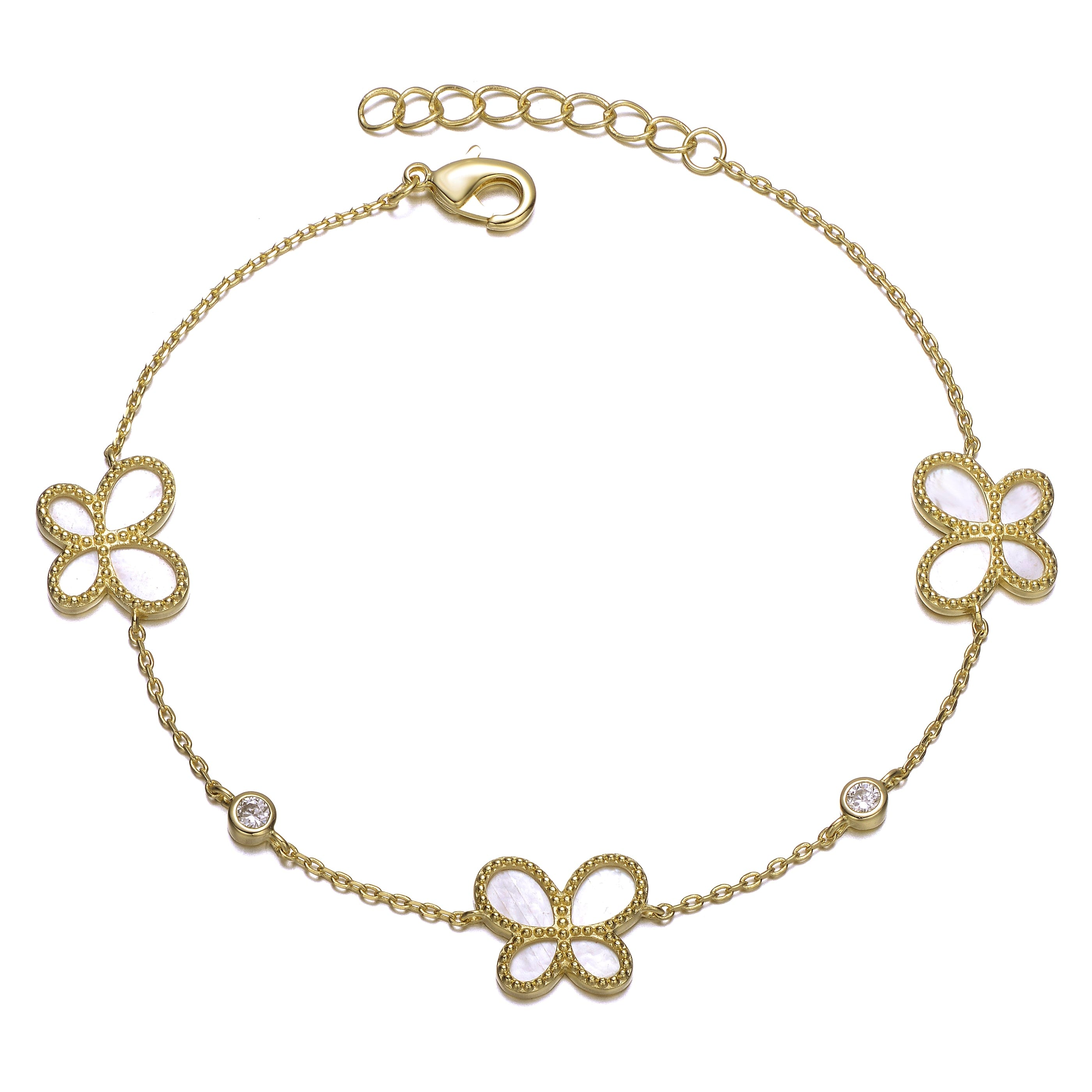 Genevive Jewelry Women's Yellow Gold Plated Mother Of Pearl Dainty Link Butterfly Bracelet In Gold