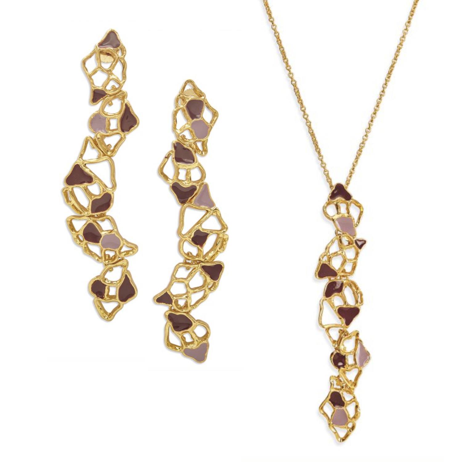 Dhwani Bansal Women's Gold / Pink / Purple Gold And Enamel Gaia Necklace And Earrings Gift Set