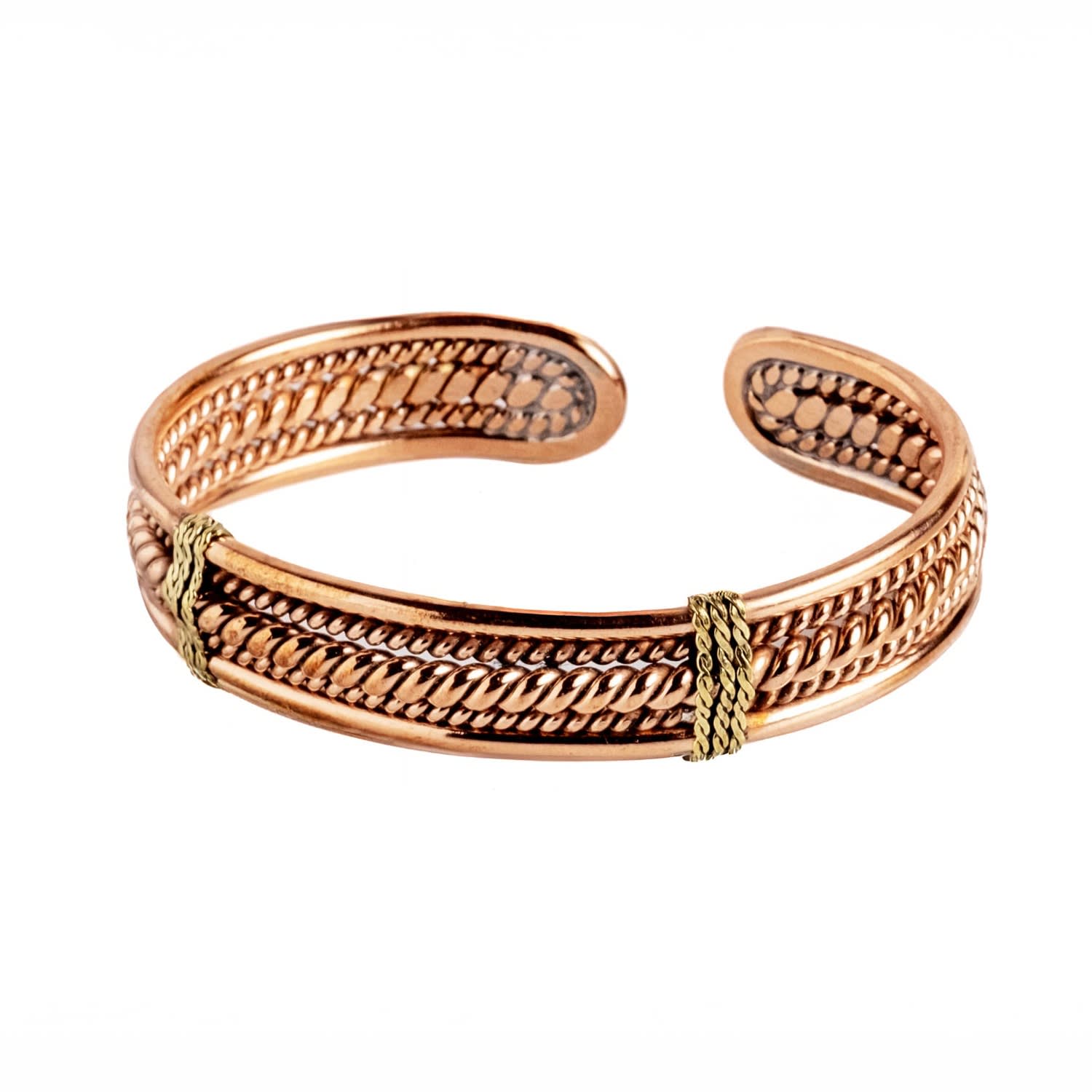 Anatoliacraft Men's Handmade Pure Copper & Brass Cuff Bracelet, Color Rose Gold, Unisex