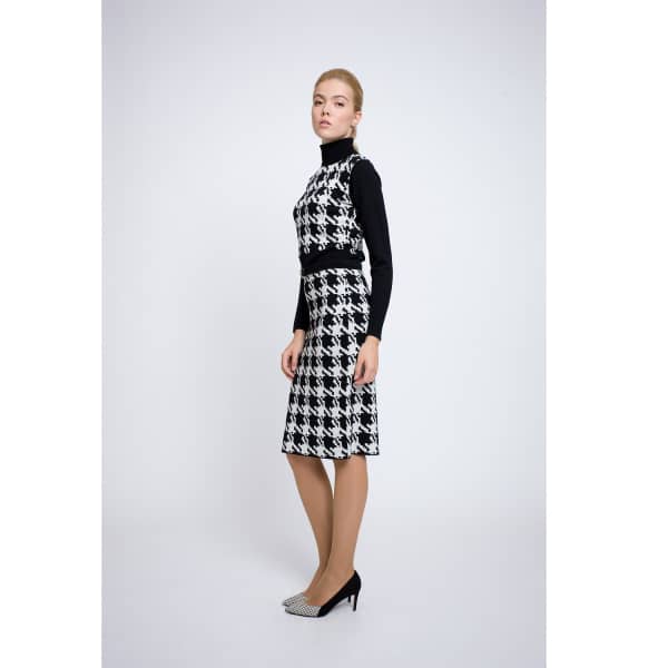 Rumour London Lina Houndstooth Merino Wool Knitted Dress In Knitted