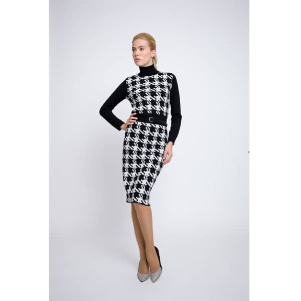 Rumour London Lina Houndstooth Merino Wool Knitted Dress In Knitted