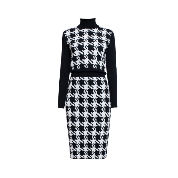 Rumour London Lina Houndstooth Merino Wool Knitted Dress In Knitted