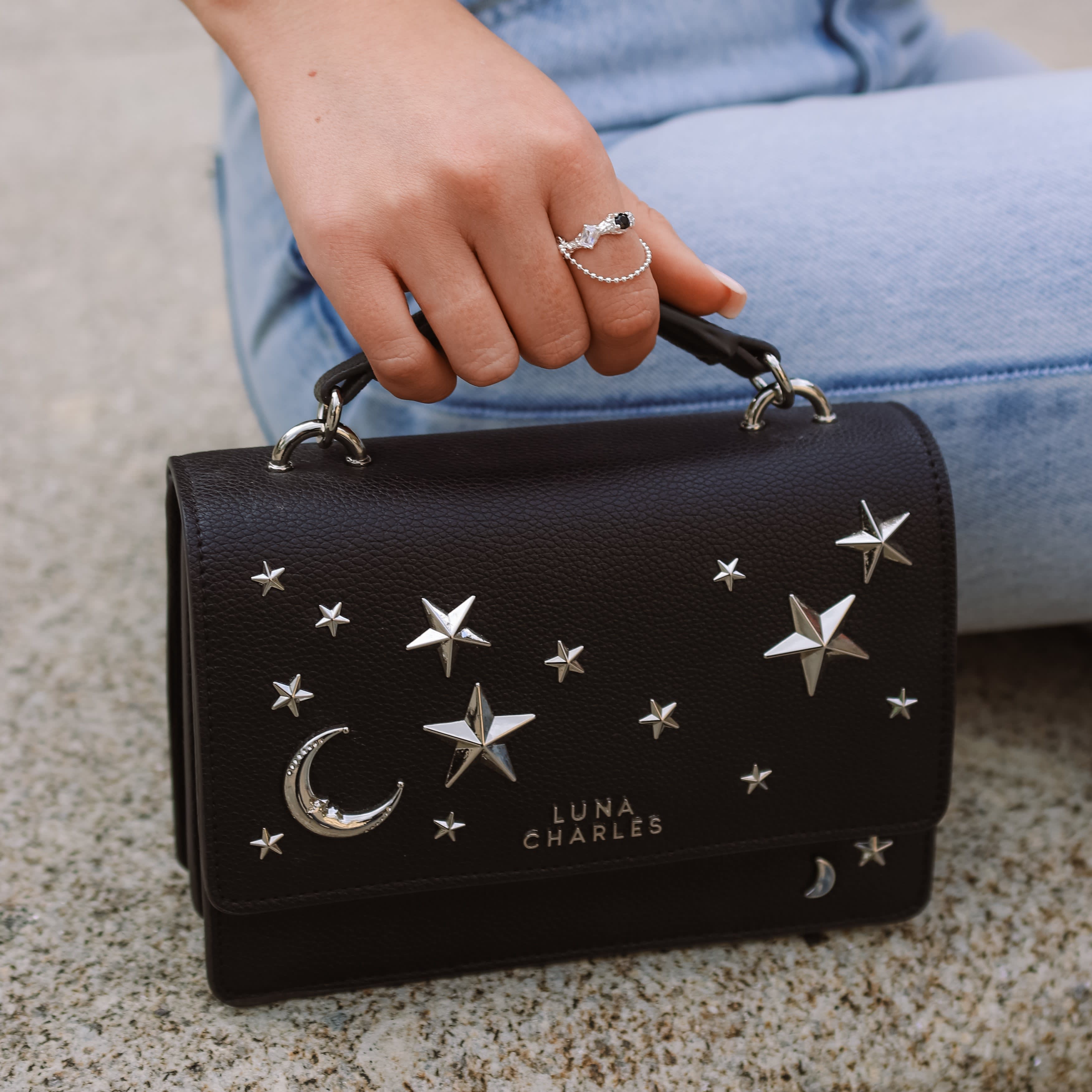 Nova Star Studded Handbag - Black & Silver | LUNA CHARLES | Wolf