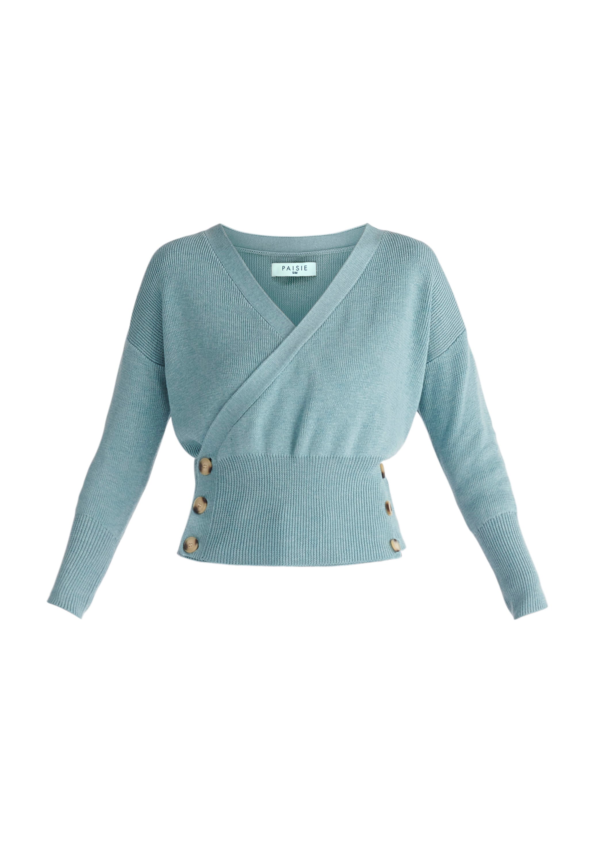 Women’s Blue Button Knitted Wrap Top In Teal Extra Large Paisie