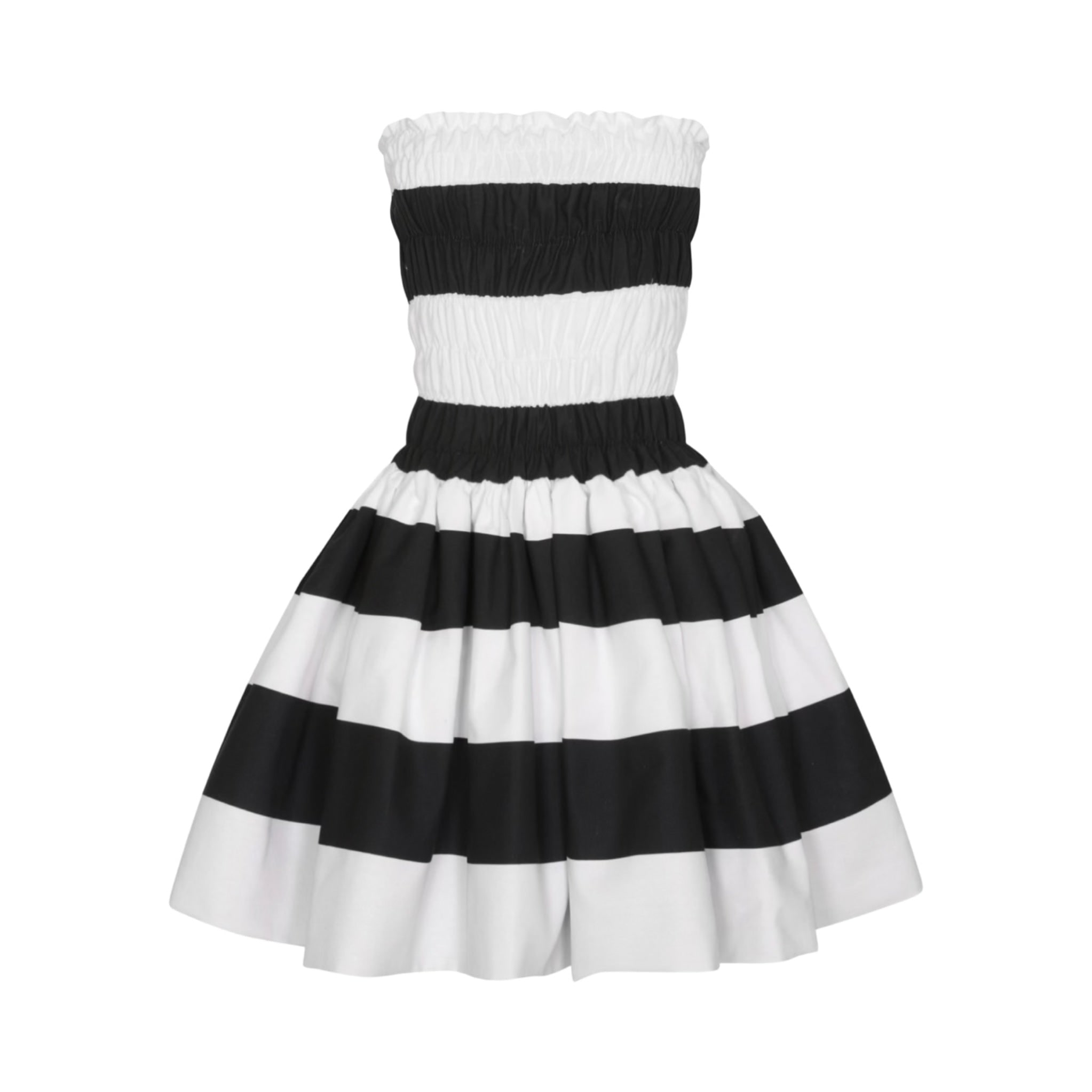 London Atelier Byproduct Women's Black / White Wide Stripes Smocked Mini Strapless Dress In Black/white