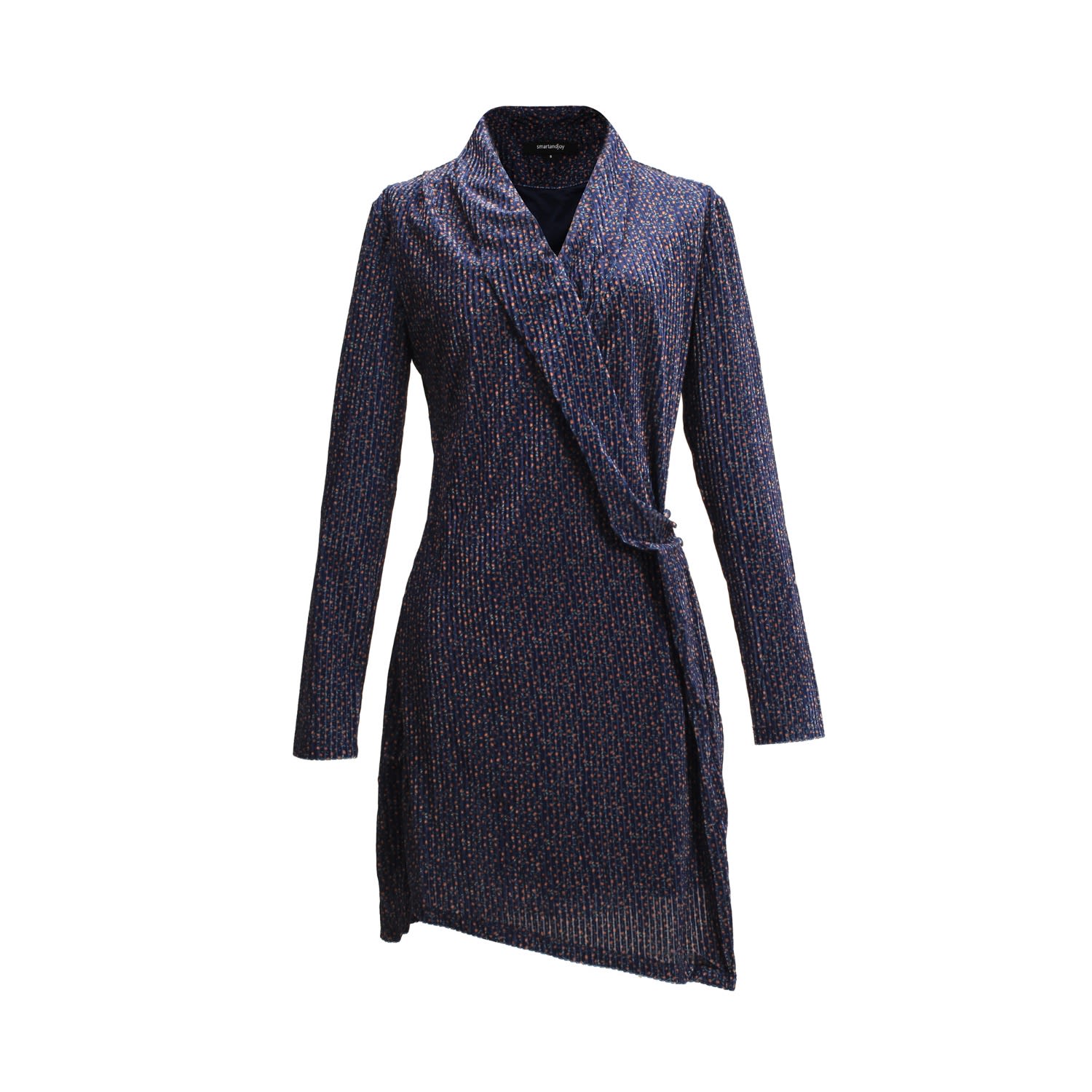 Smart And Joy Women's Blue Draped Velvet Dress With Liberty Print In Blue