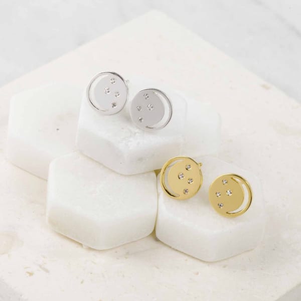 Neola Gold Eclipse Studs With White Topaz In White