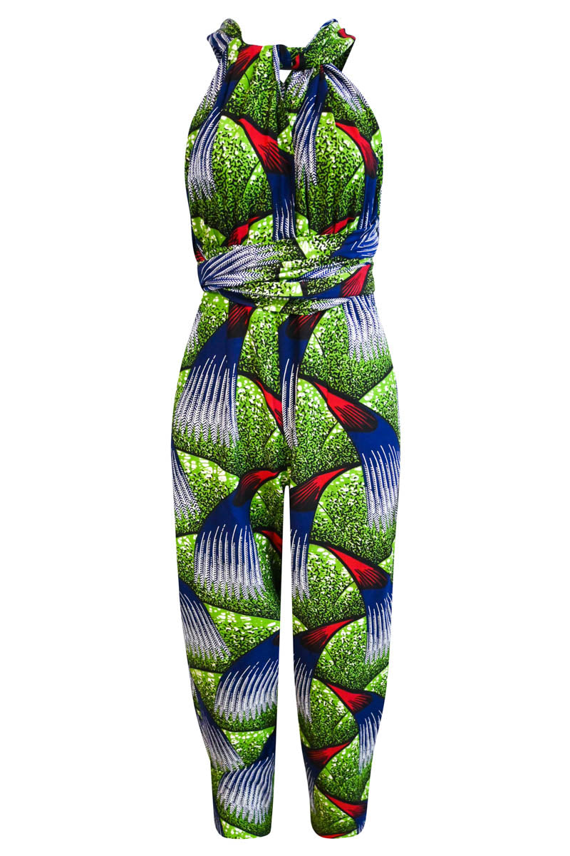 Women’s Green / Blue / Red Chinwe Tapered Leg Infinity Jumpsuit Red - Blue -Green Banana Trees Tropicana Extra Small Oliveankara