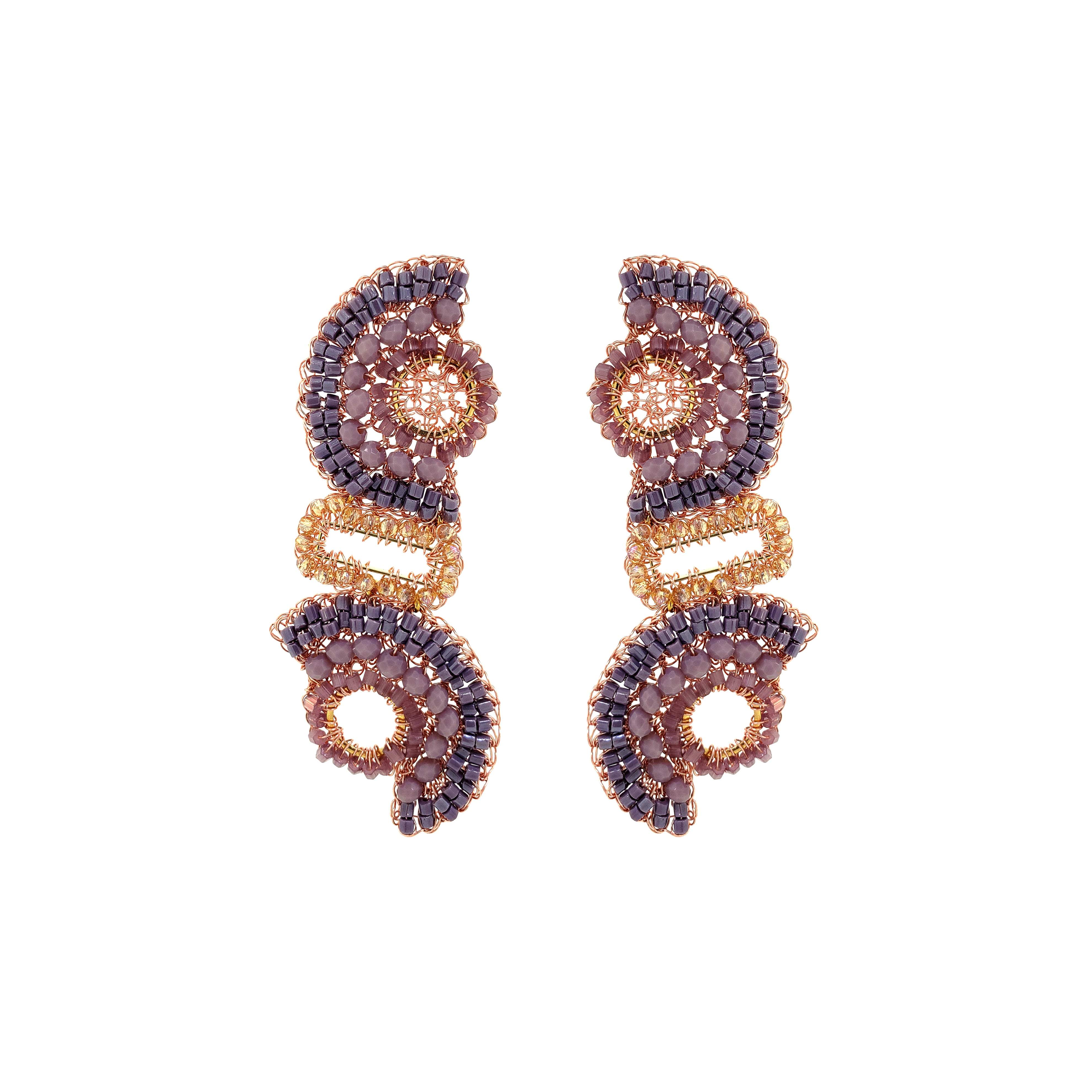 Lavish By Tricia Milaneze Women's Neutrals / Gold / Pink Breeze Lavender Mix Althea Cascade Handmade Crochet Earring