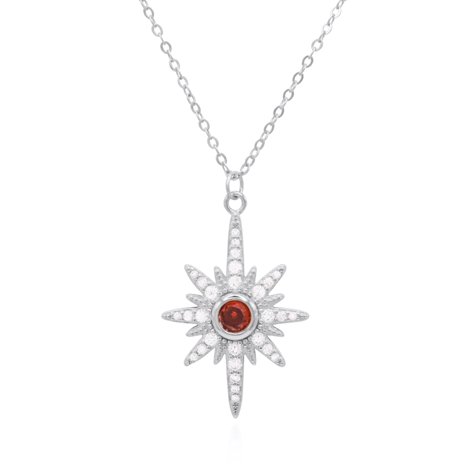Luna Charles Women's Heidi North Star Birthstone Necklace Sterling Silver July