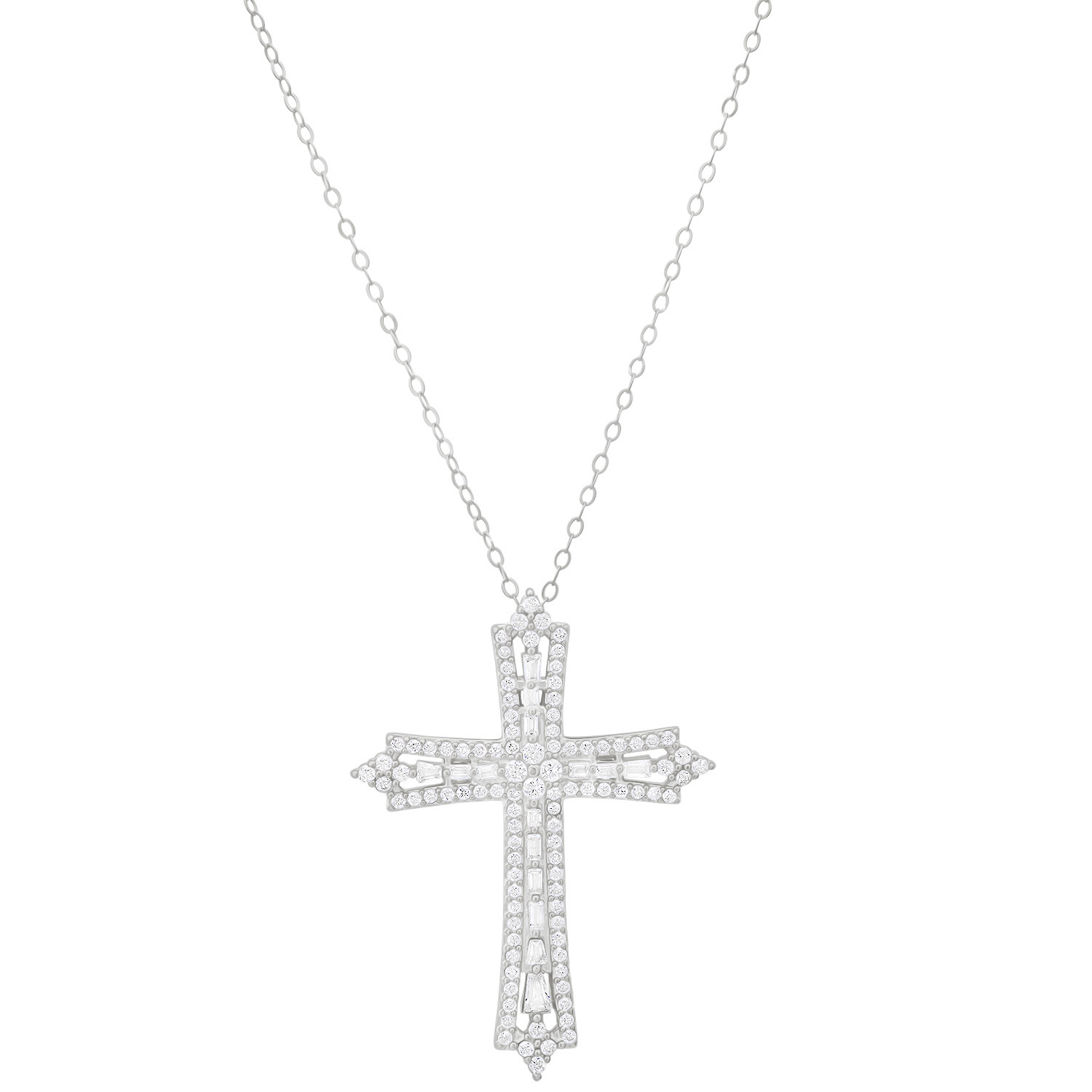 Kylie Harper Women's Sterling Silver Art Deco Diamond Cz Cross Pendant Necklace