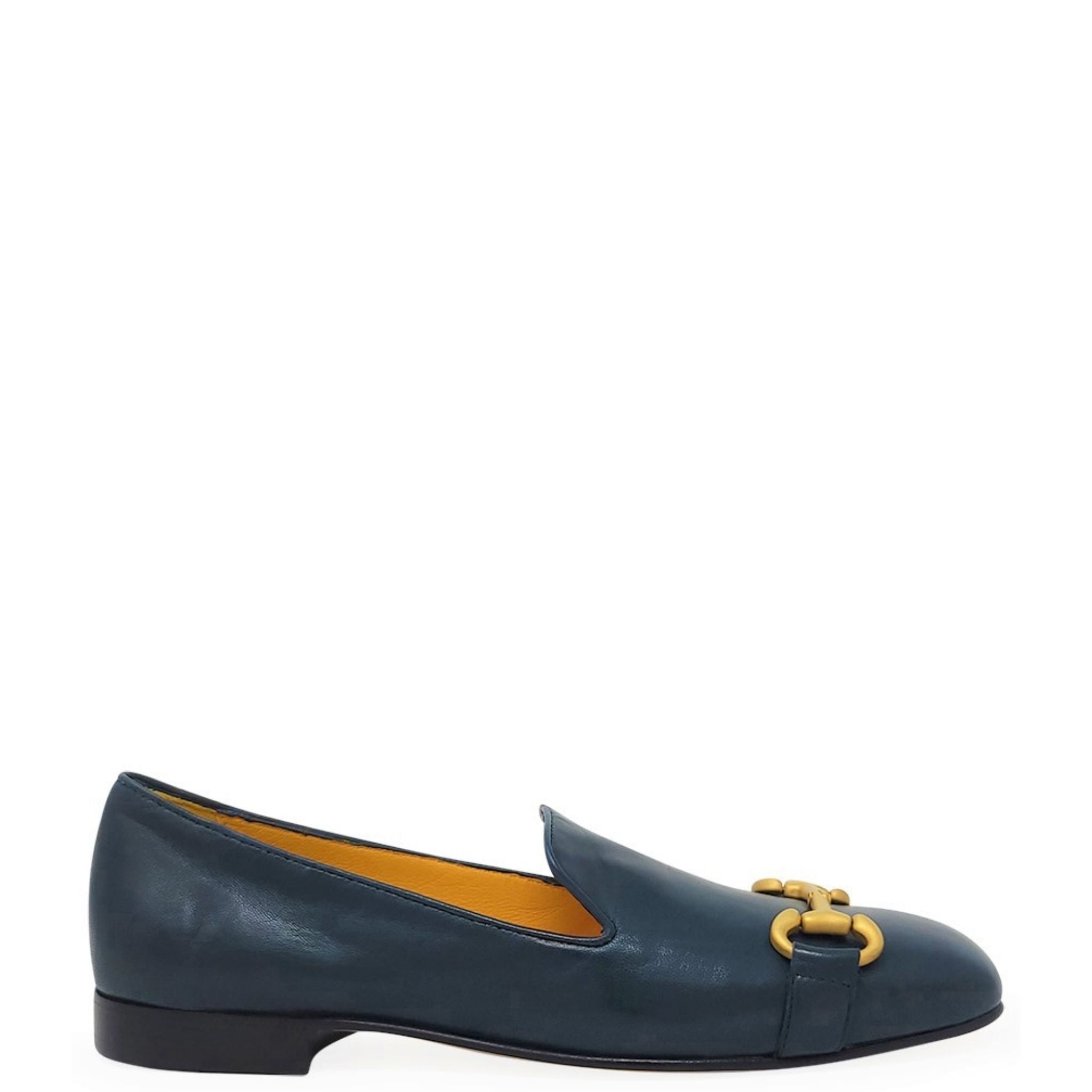 Madison.maison Women's Blue Teal Leather Square Toe Loafer In Blue