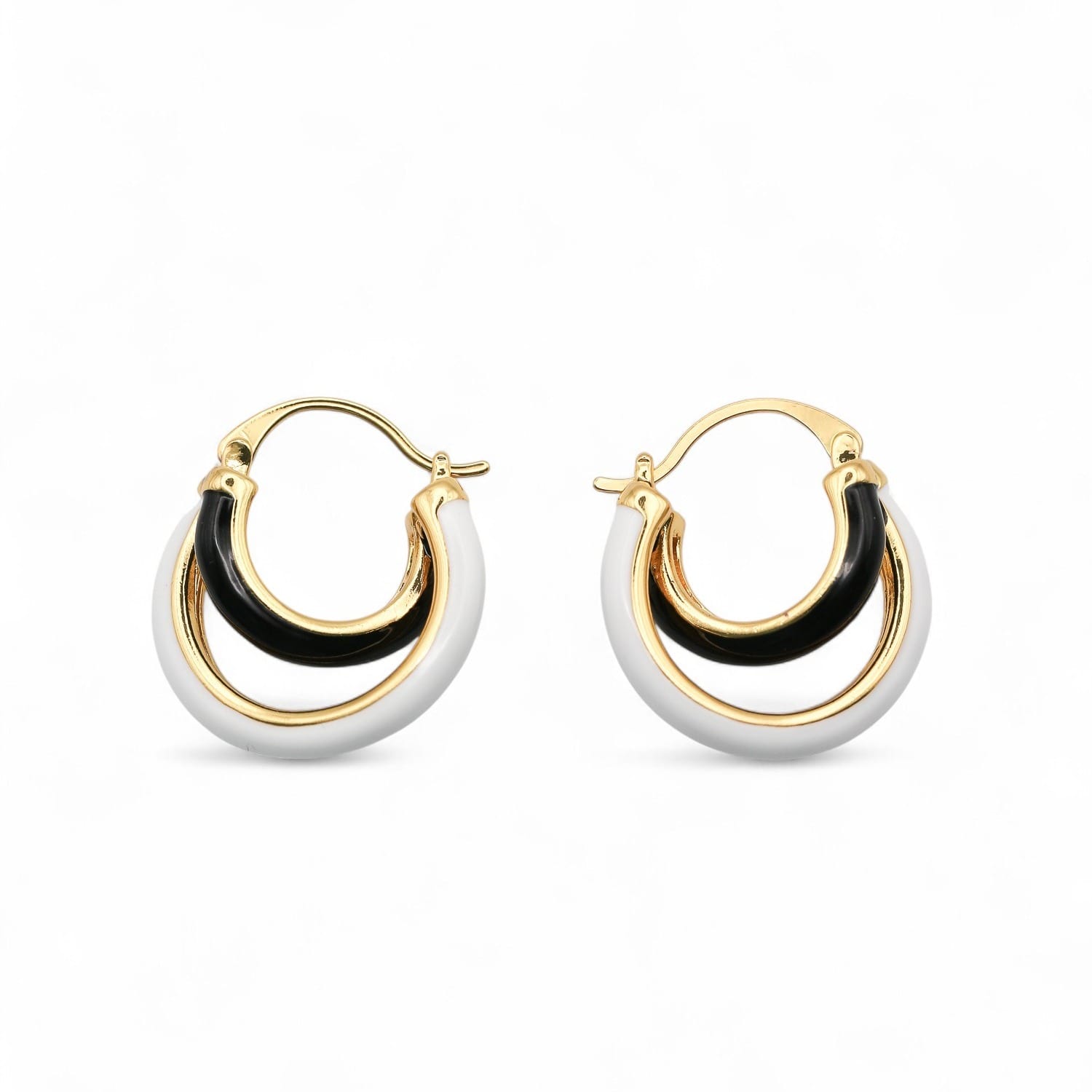 Miss Cecilia Women's Black / White Enamel Hoops In Multi