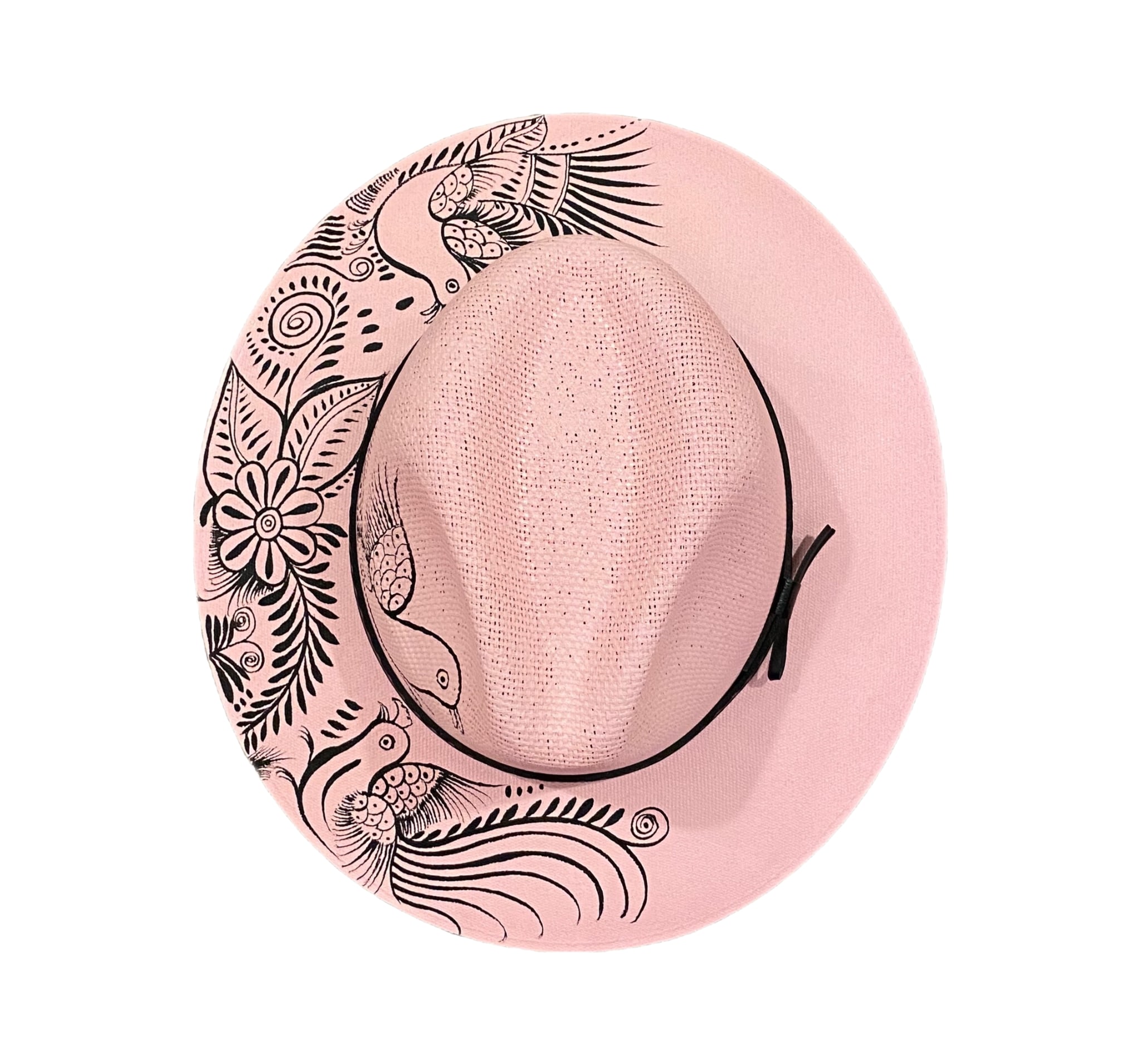 Women’s Pink / Purple / Black Hand-Painted Hat From Mexico - Birds - Pink, Black Larkin Lane