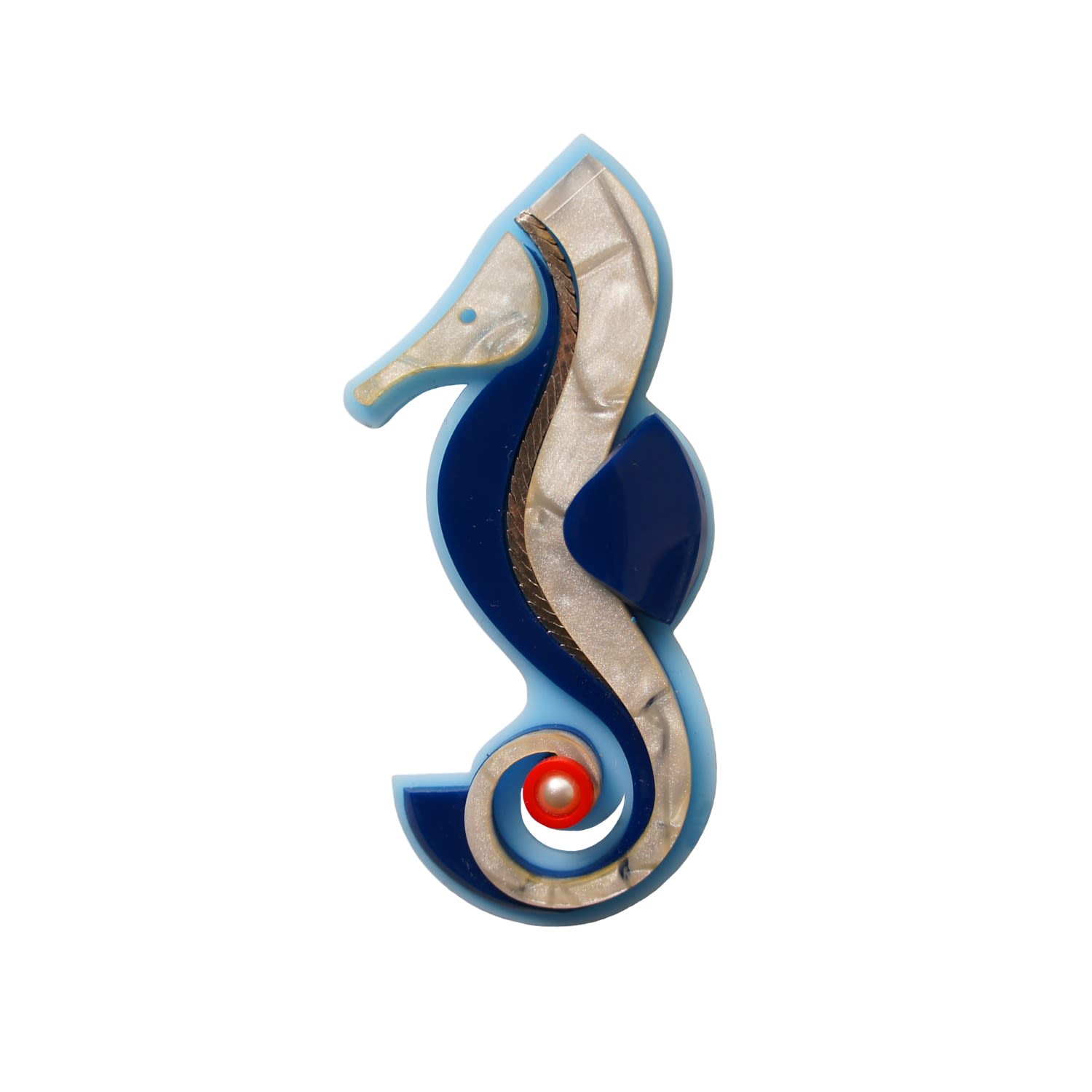 Gissa Bicalho Women's Blue Acrylic Handmade Brooch Hippocampus Marine