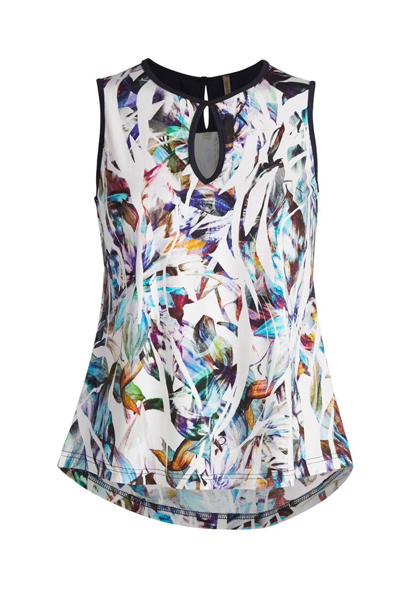 Conquista Women's Abstract Feather Print Viscose-elastane Jersey Top In Blue