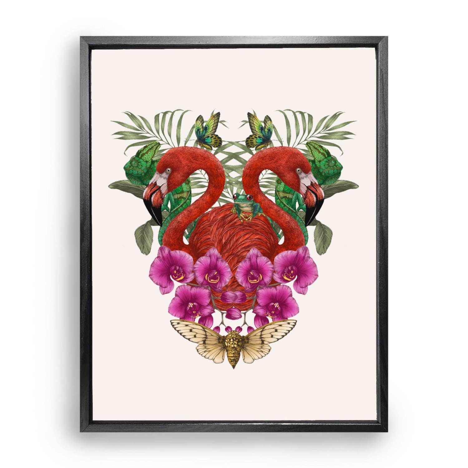 Emily Carter Antique Tropical Flamingo Fine Art Print - A3 In Multi