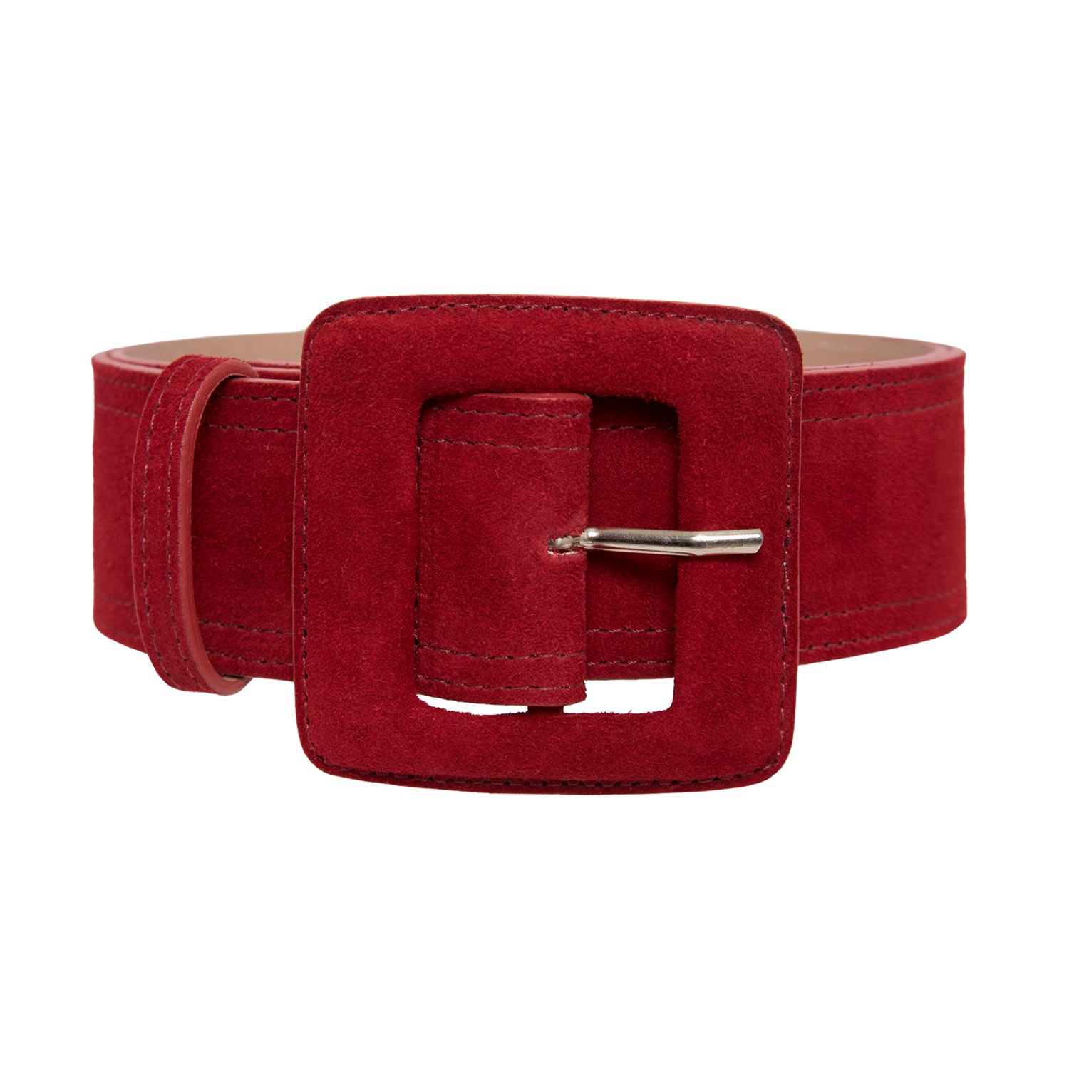 Beltbe Women's Red Suede Square Buckle Belt - Wine