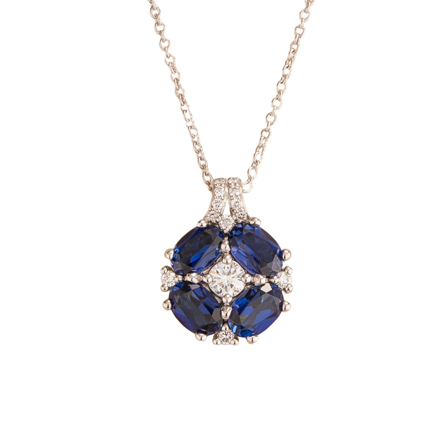 Women’s White / Blue Pristi White Gold Necklace Blue Sapphires & Diamonds Juvetti