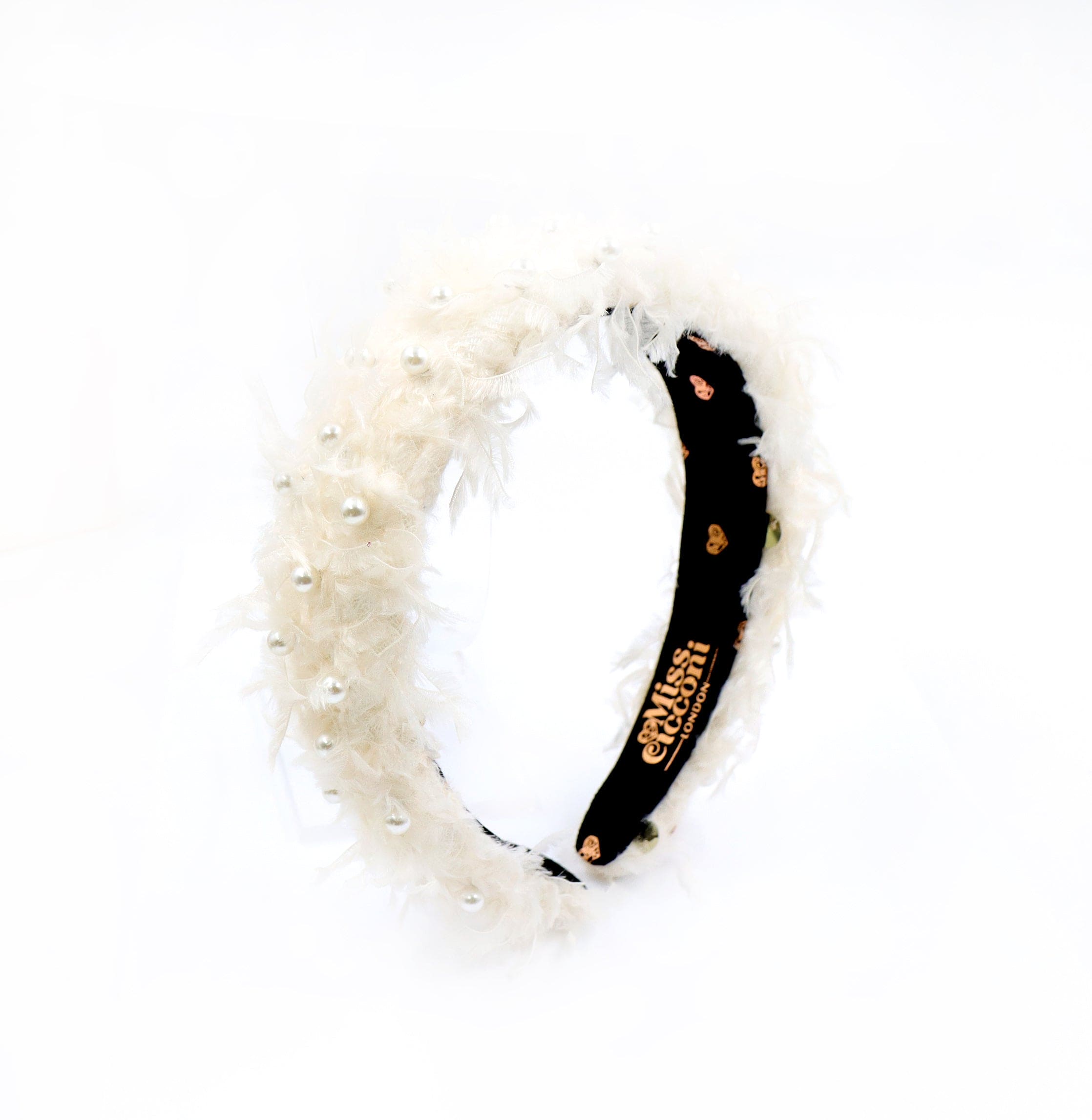 Women's Neutrals / White Grace - Best Bridal Hair Accessory - Vogue-  Headband - Ivory Feathers Pearls | Miss Cicconi