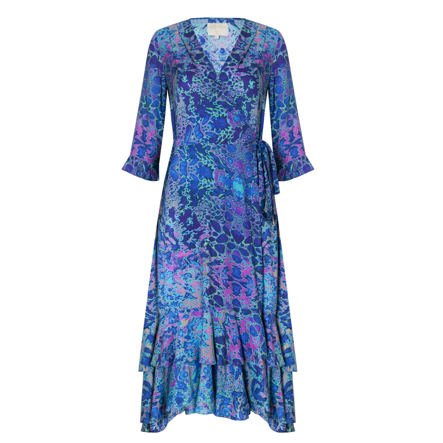 Sophia Alexia Women's Blue Retro Leopard Midi Wrap Dress