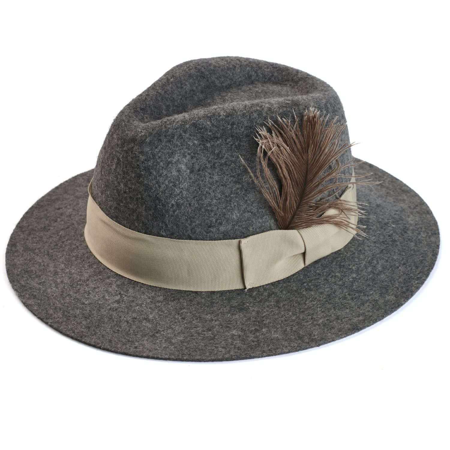 Women's Grey Fedora Hat with A Feather | Small | Justine Hats