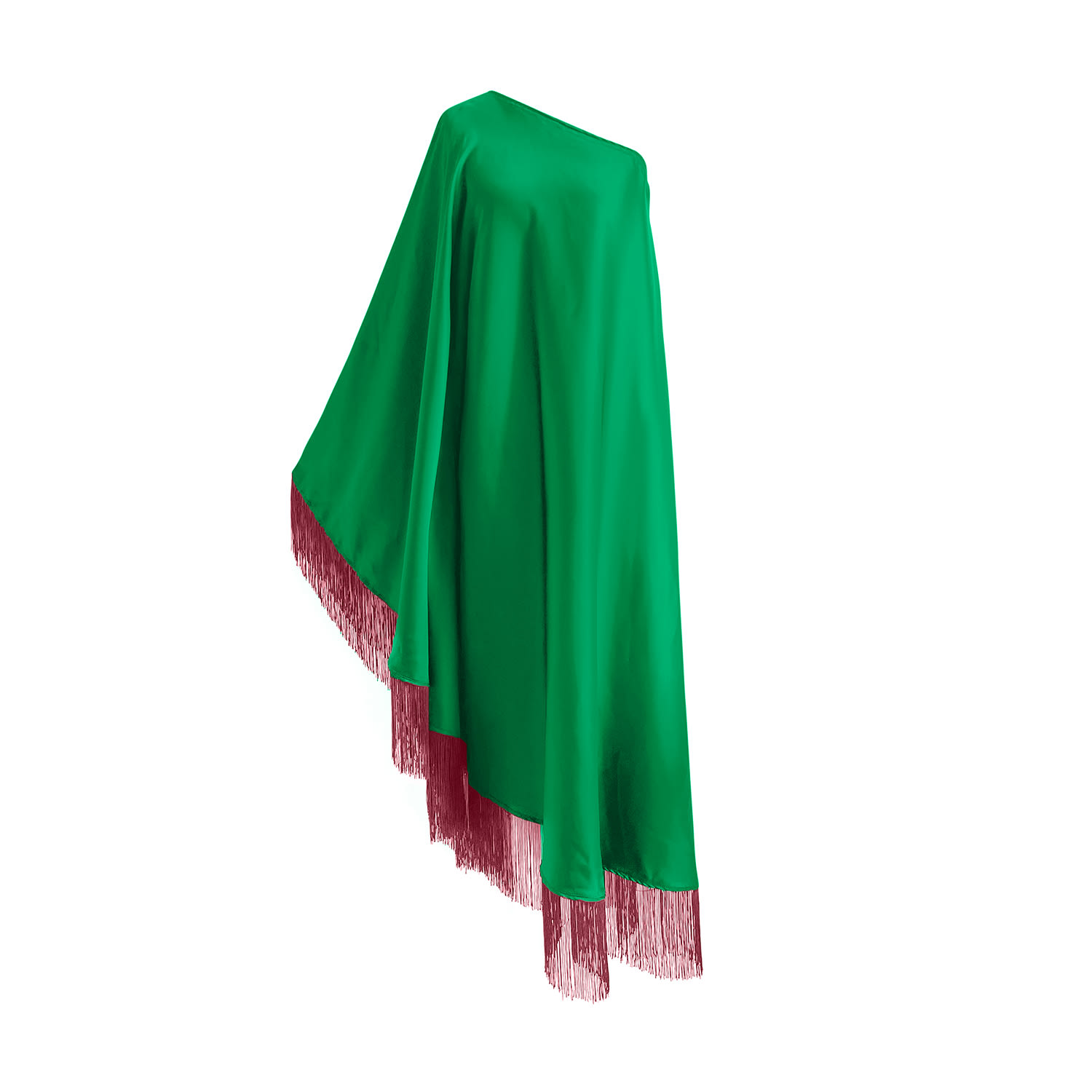 Toma Women's Red / Green Red Fringe Off Shoulder Summer Glam Maxi Green Dress In Multi