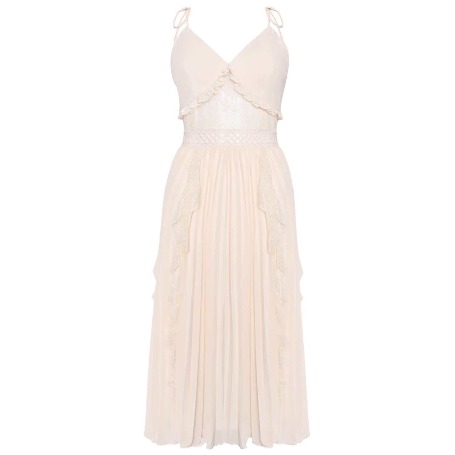 cream pleated midi dress