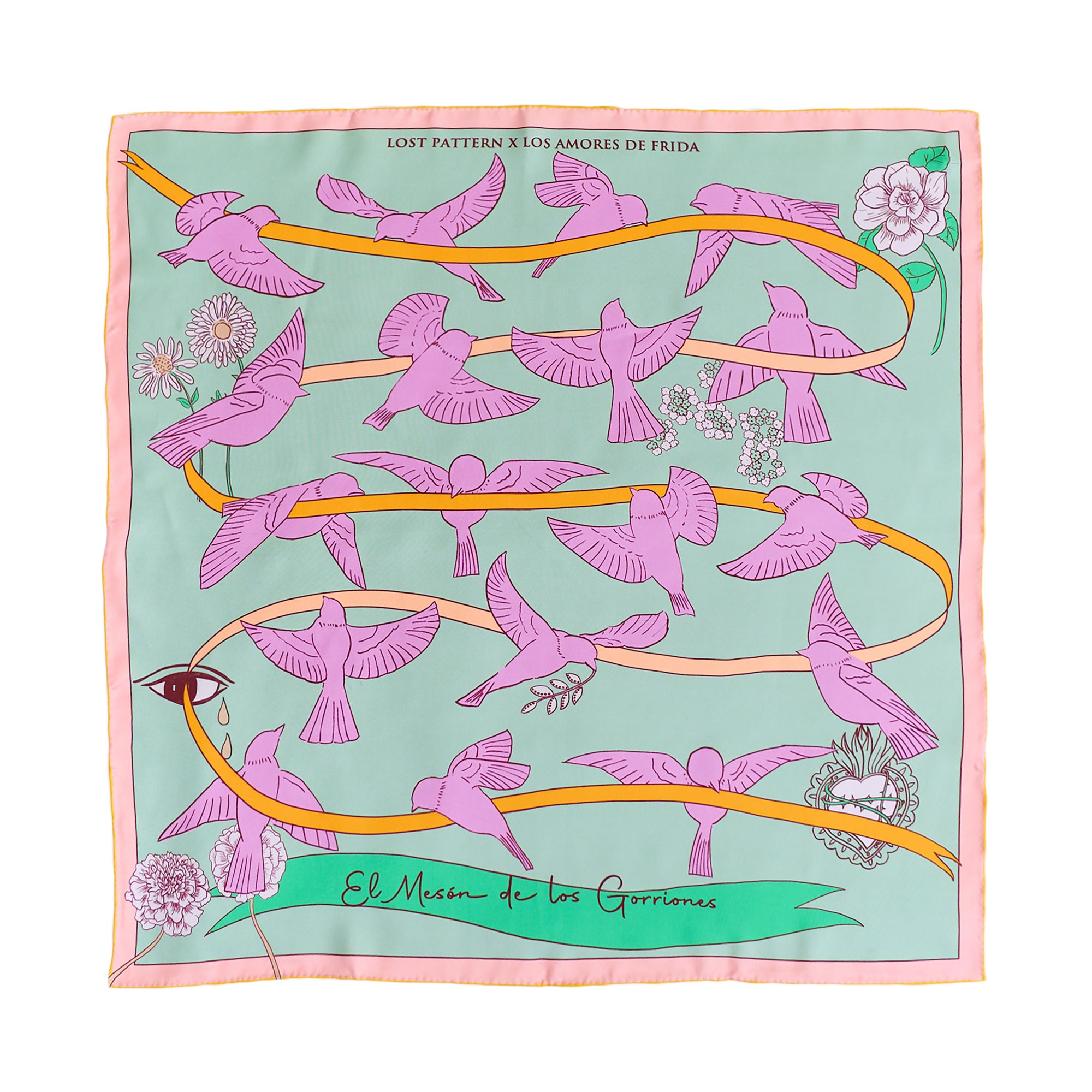 Women’s Pink / Purple Frida X Lost Pattern "House Of Frida" Silk Bandana Scarf - Pink One Size Lost Pattern Nyc