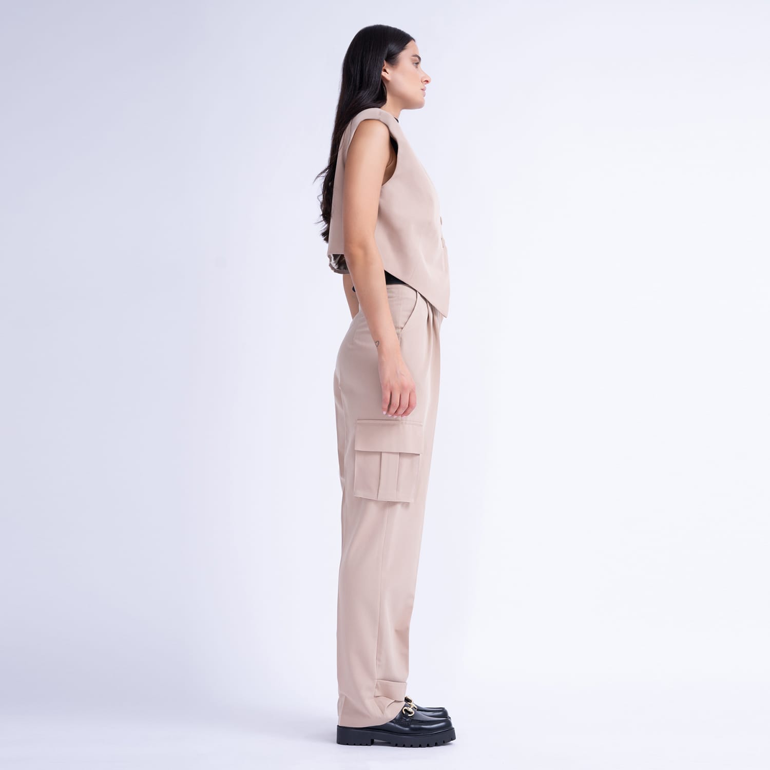 Beige Cargo Trousers by BLUZAT